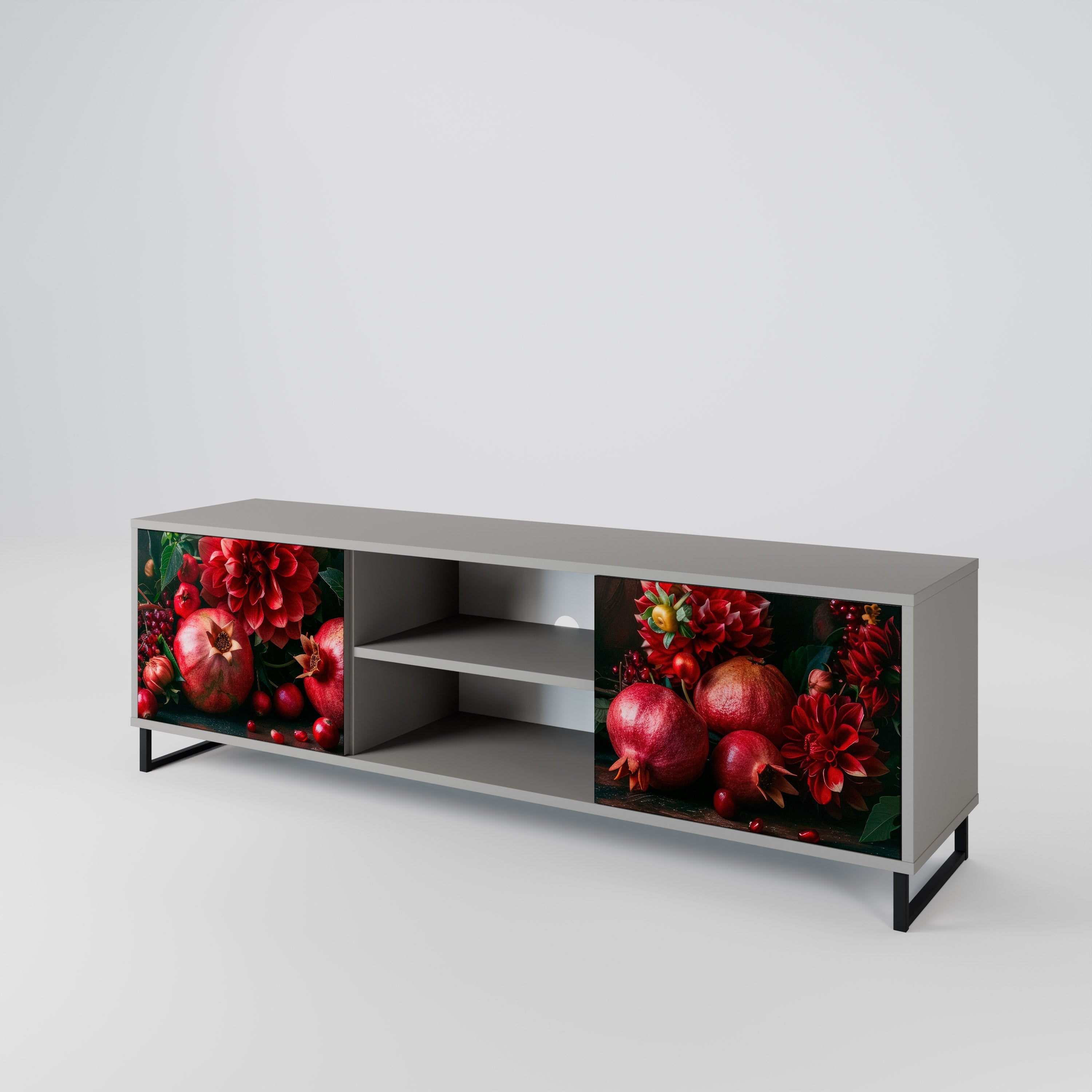 DAHLIAS AND POMEGRANATES 2-Door TV Stand in Grey Finish