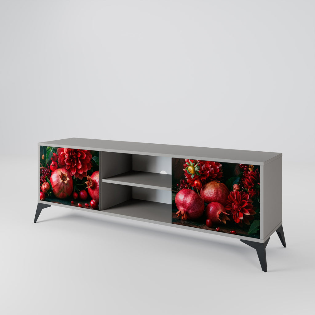 DAHLIAS AND POMEGRANATES 2-Door TV Stand in Grey Finish