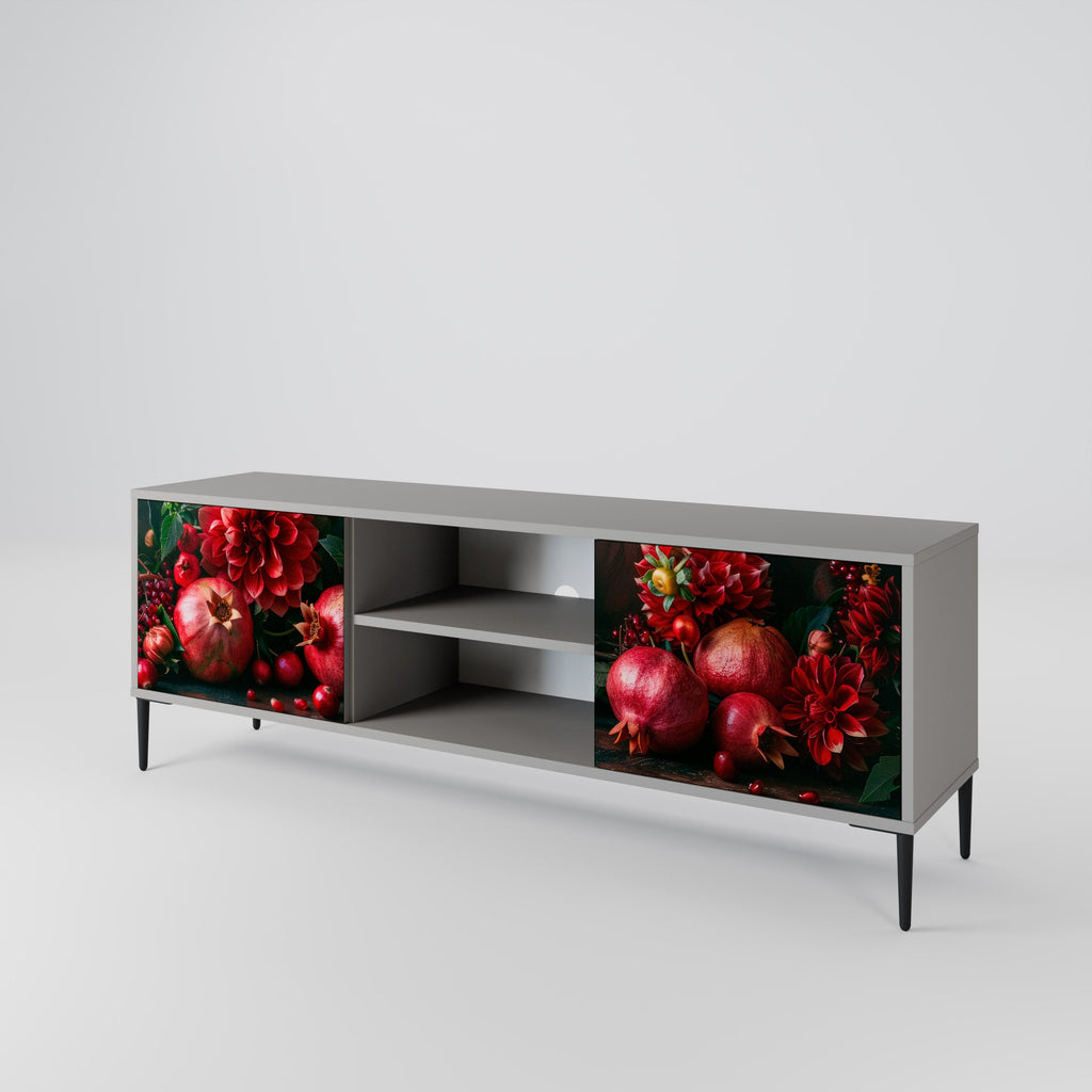 DAHLIAS AND POMEGRANATES 2-Door TV Stand in Grey Finish