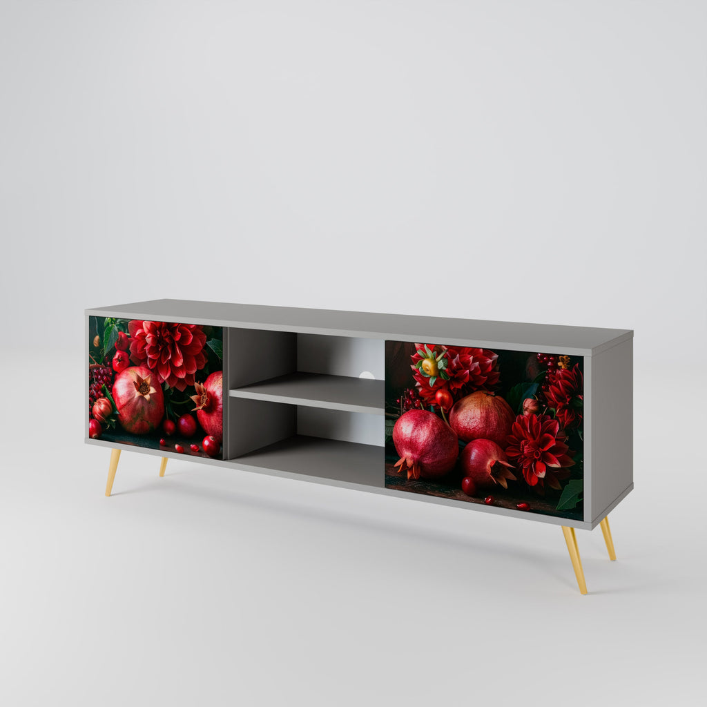 DAHLIAS AND POMEGRANATES 2-Door TV Stand in Grey Finish