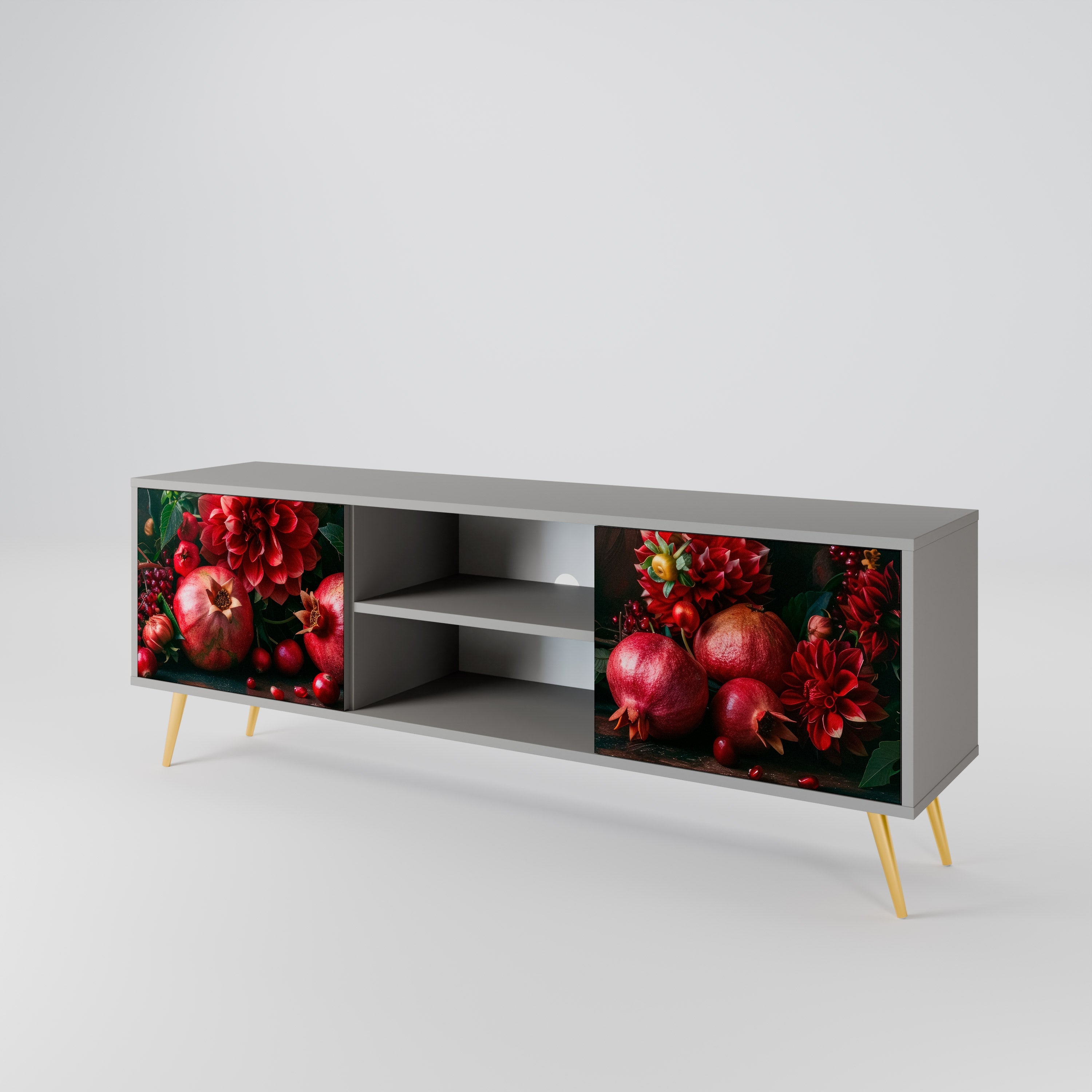 DAHLIAS AND POMEGRANATES 2-Door TV Stand in Grey Finish