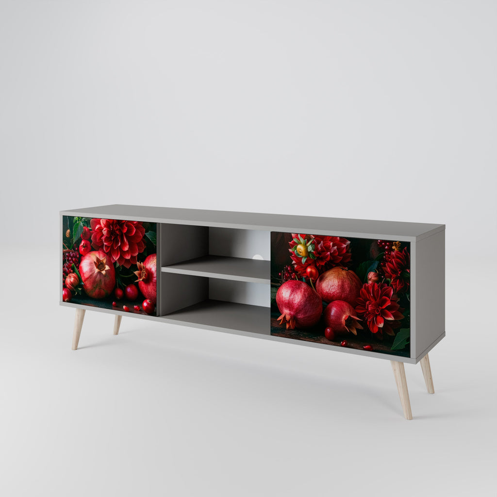 DAHLIAS AND POMEGRANATES 2-Door TV Stand in Grey Finish