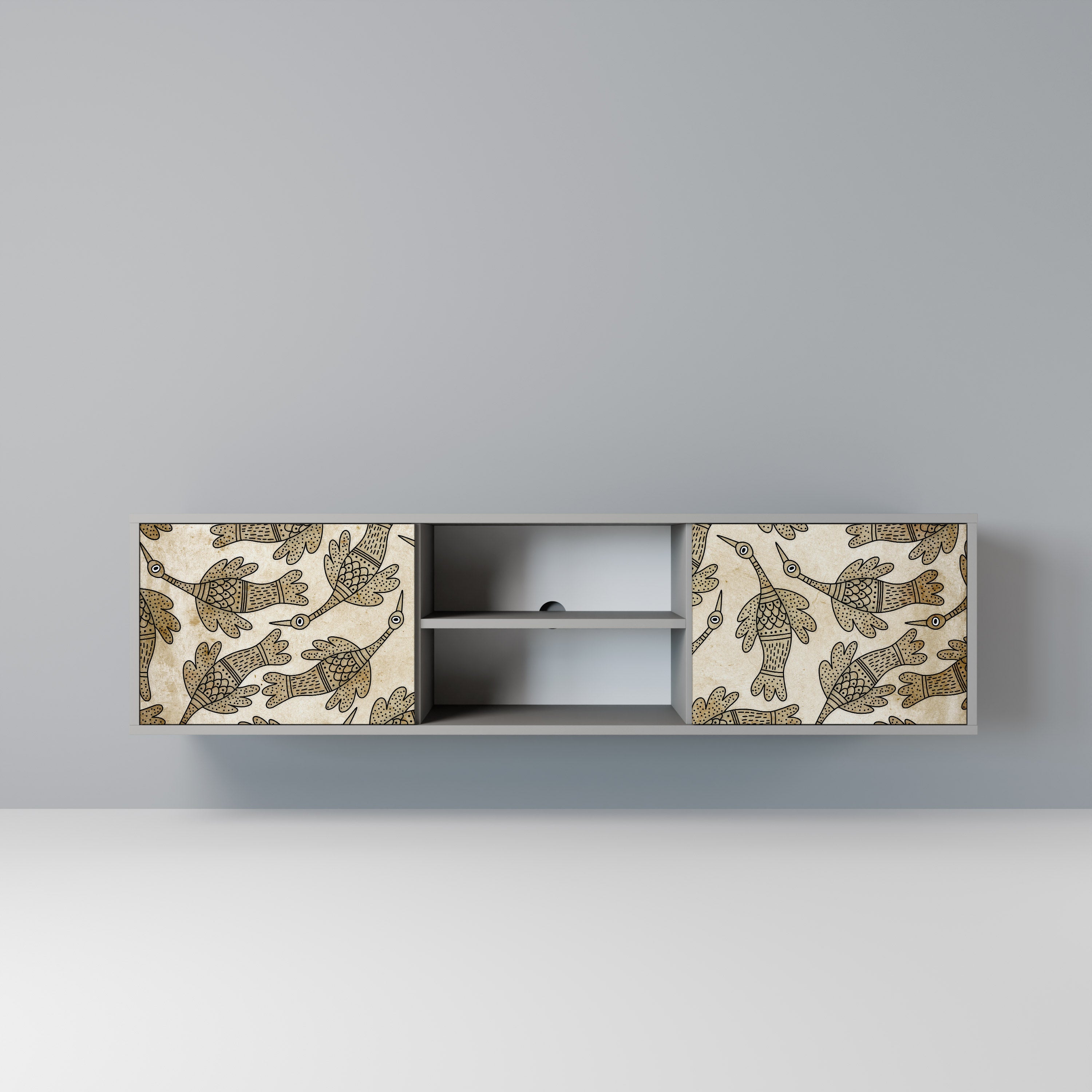 Meuble TV 2 portes ALMONDINE SONGBIRD, finition grise