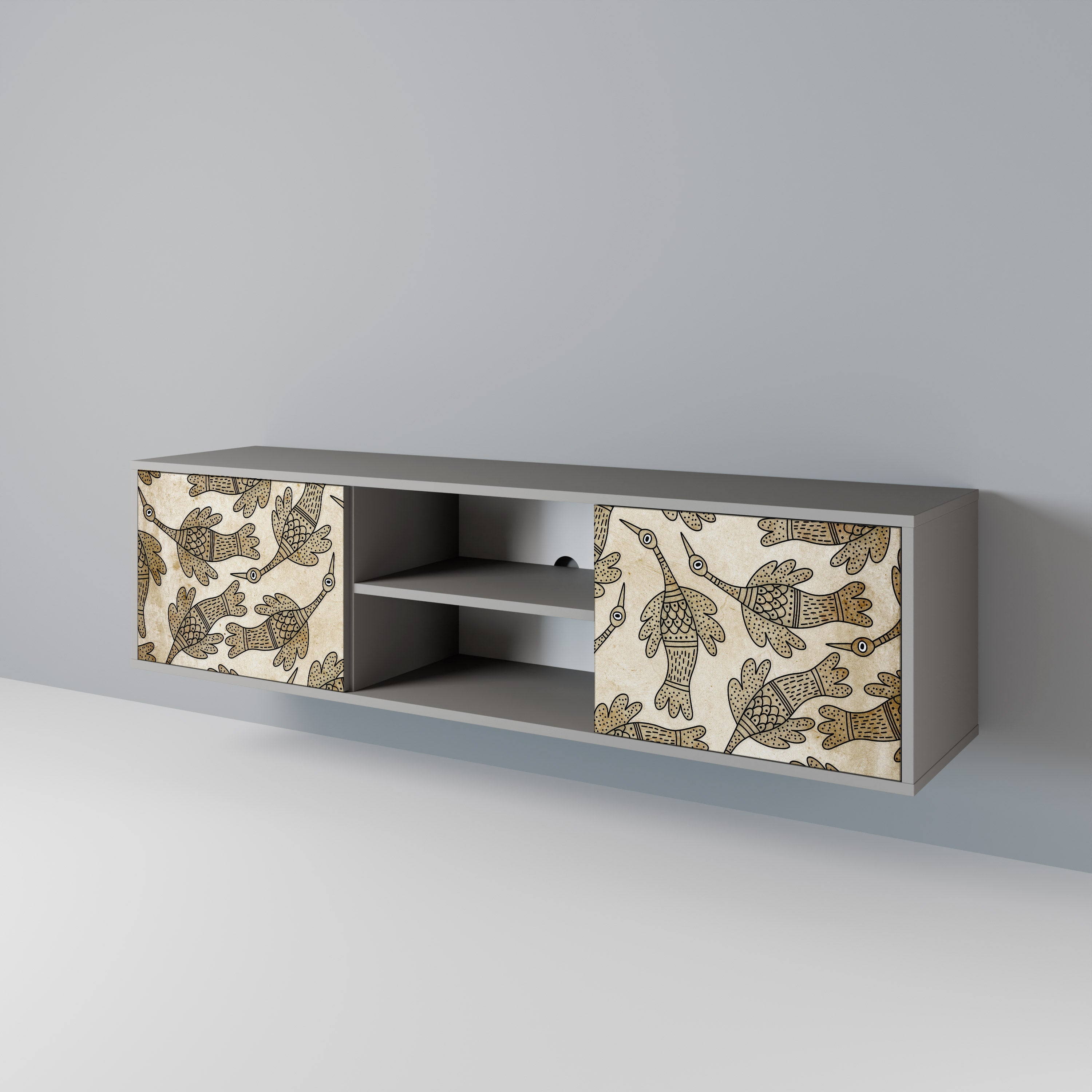 Meuble TV 2 portes ALMONDINE SONGBIRD, finition grise