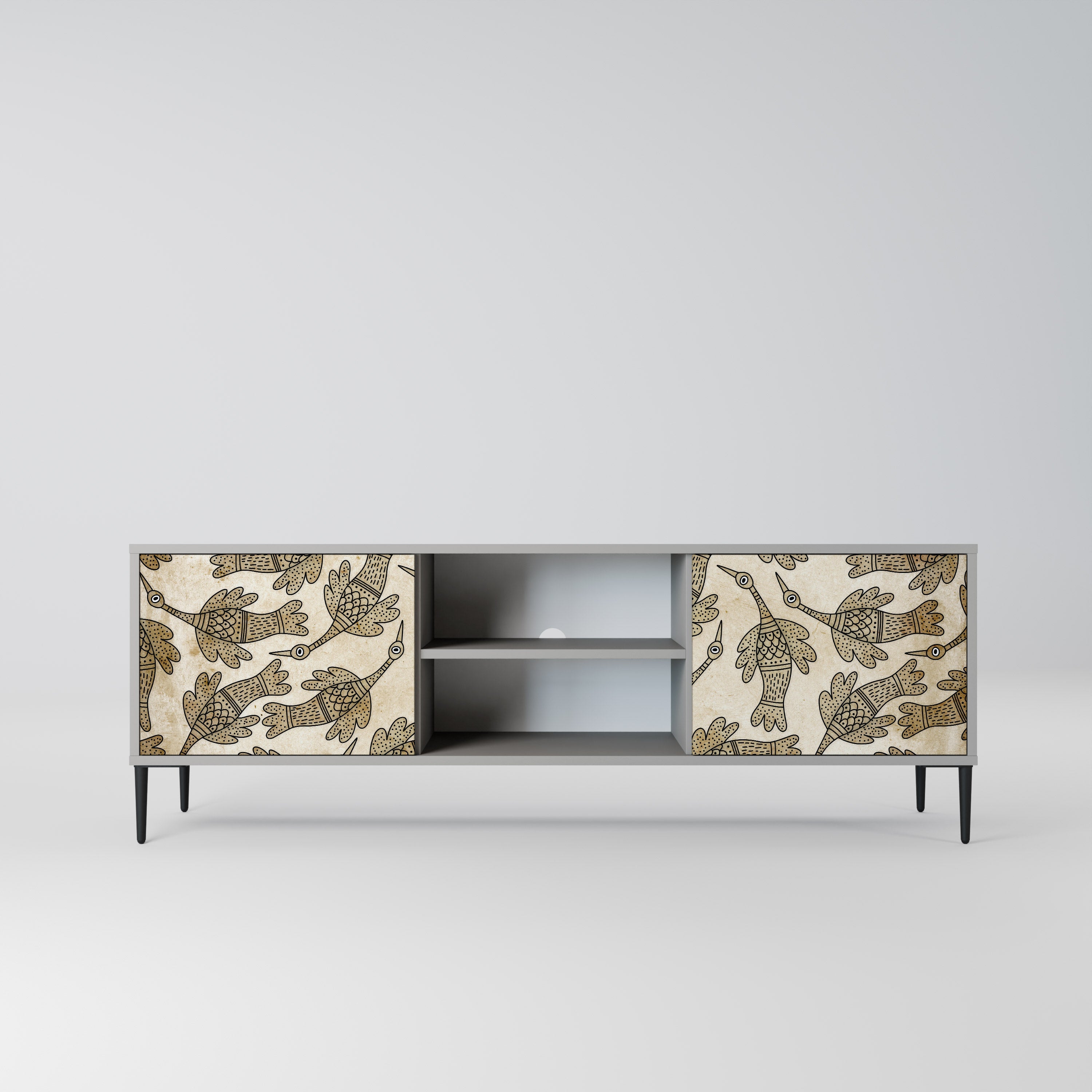 Meuble TV 2 portes ALMONDINE SONGBIRD, finition grise