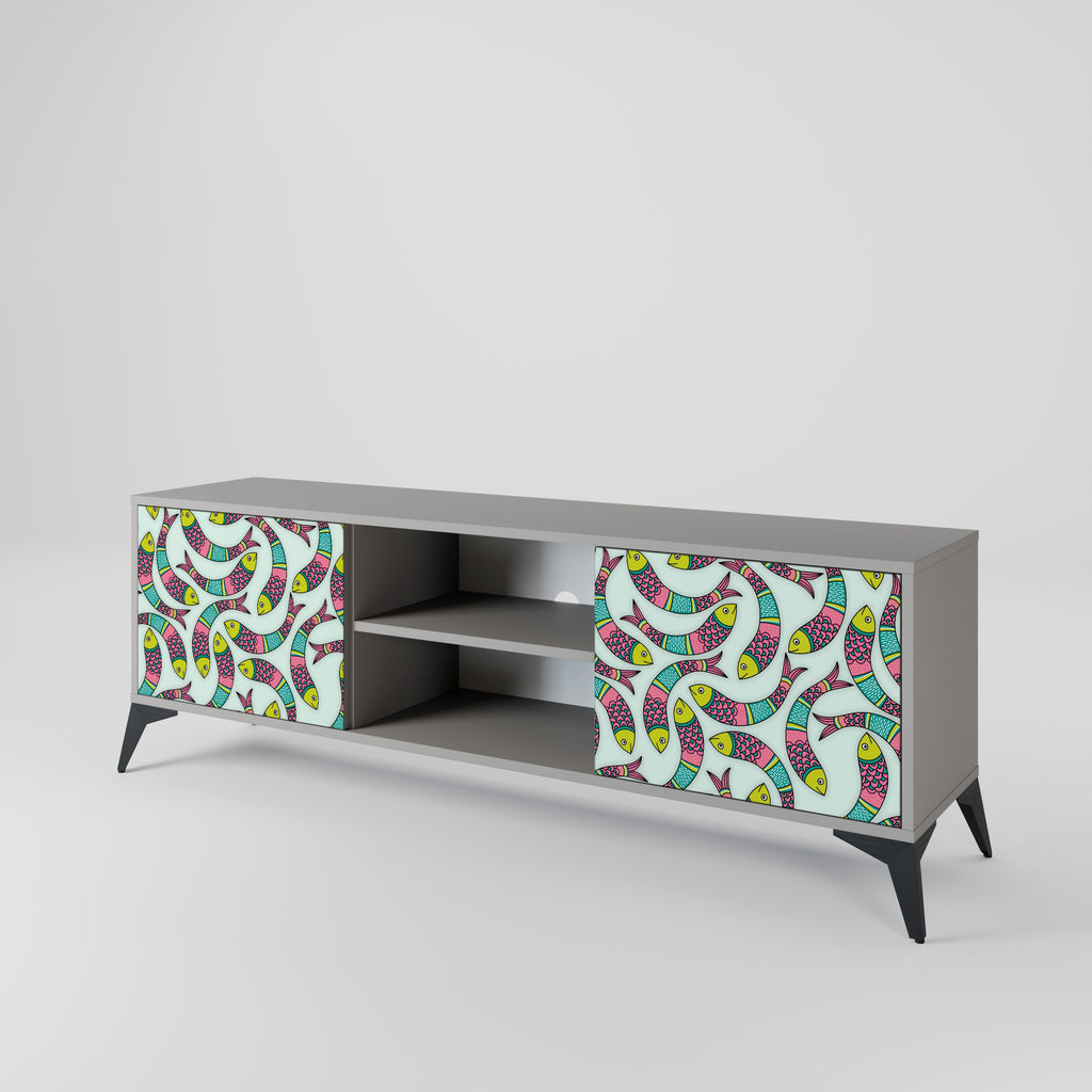 INDIAN FISH 2-Door TV Stand in Grey Finish