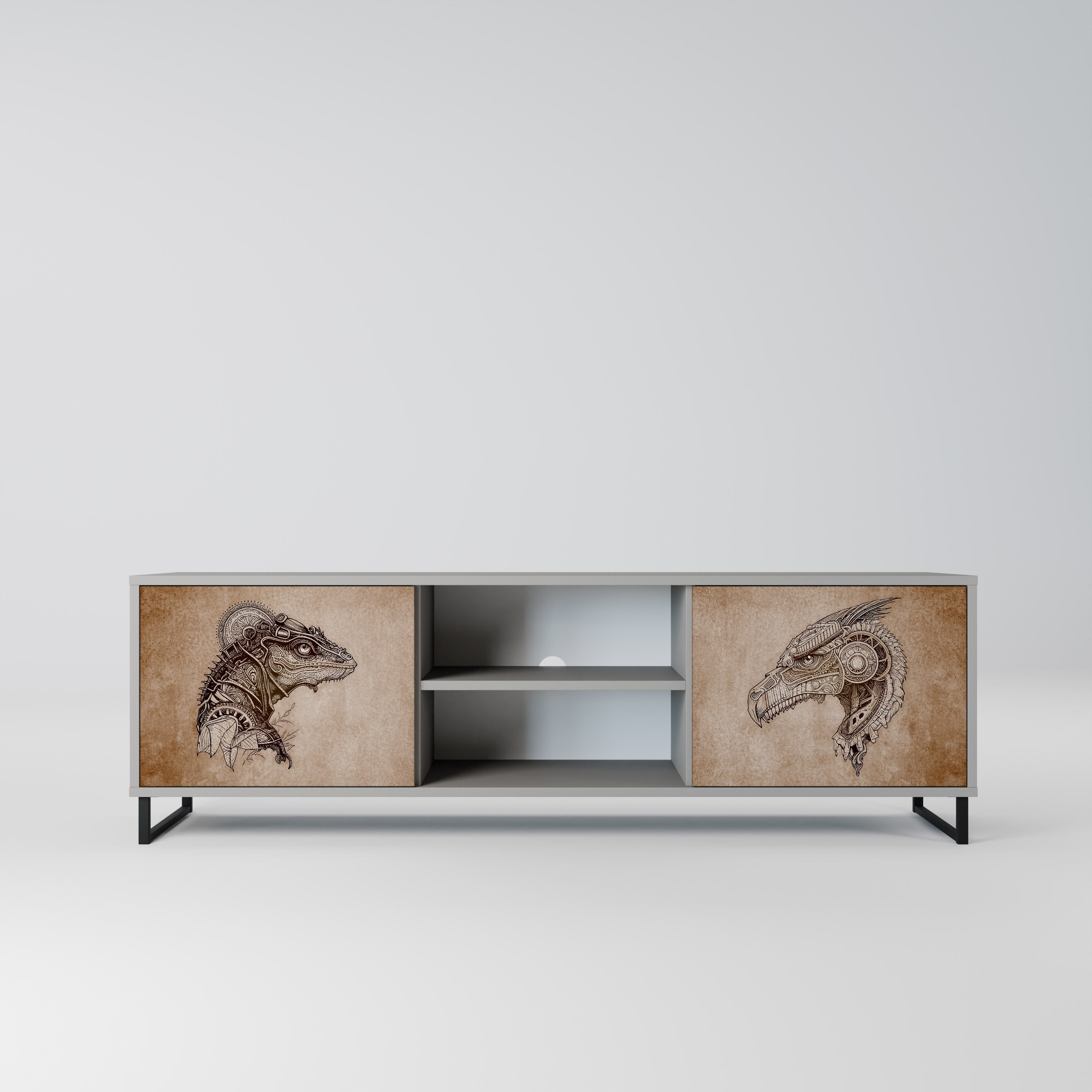 STEAMPUNK CLAN 2-Door TV Stand in Grey Finish
