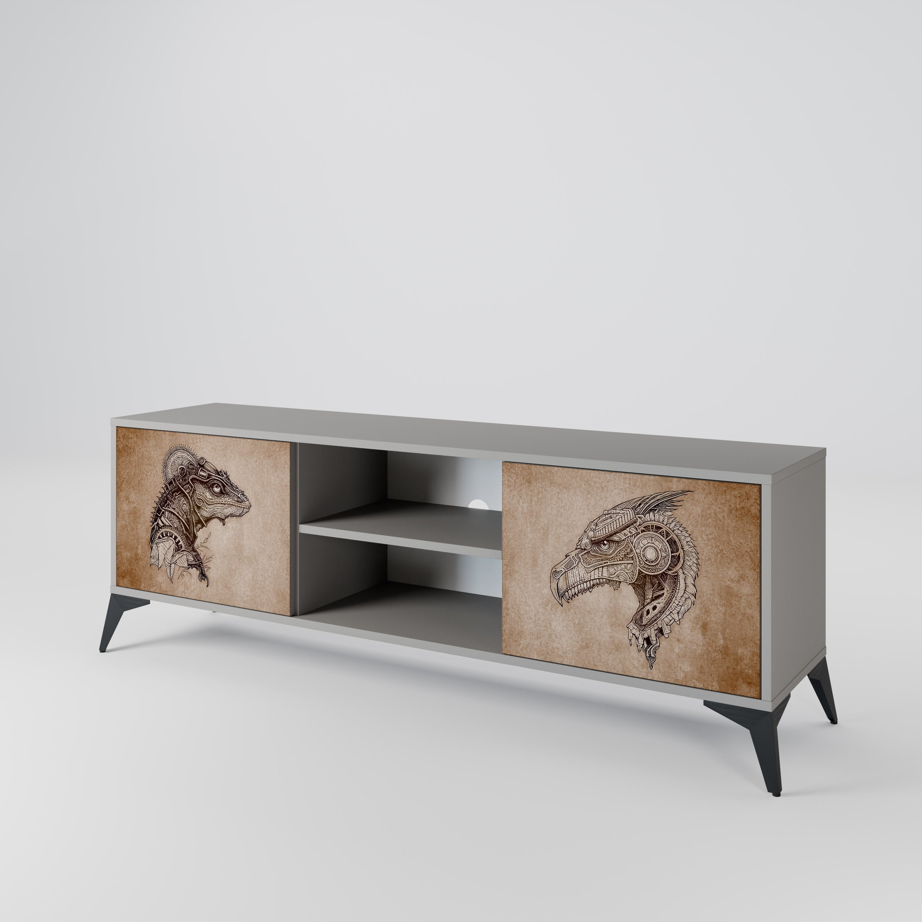 STEAMPUNK CLAN 2-Door TV Stand in Grey Finish
