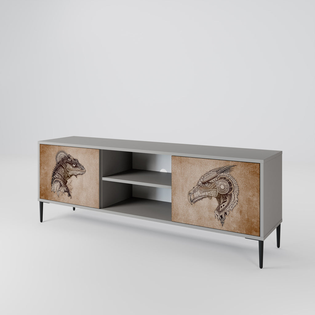 STEAMPUNK CLAN 2-Door TV Stand in Grey Finish