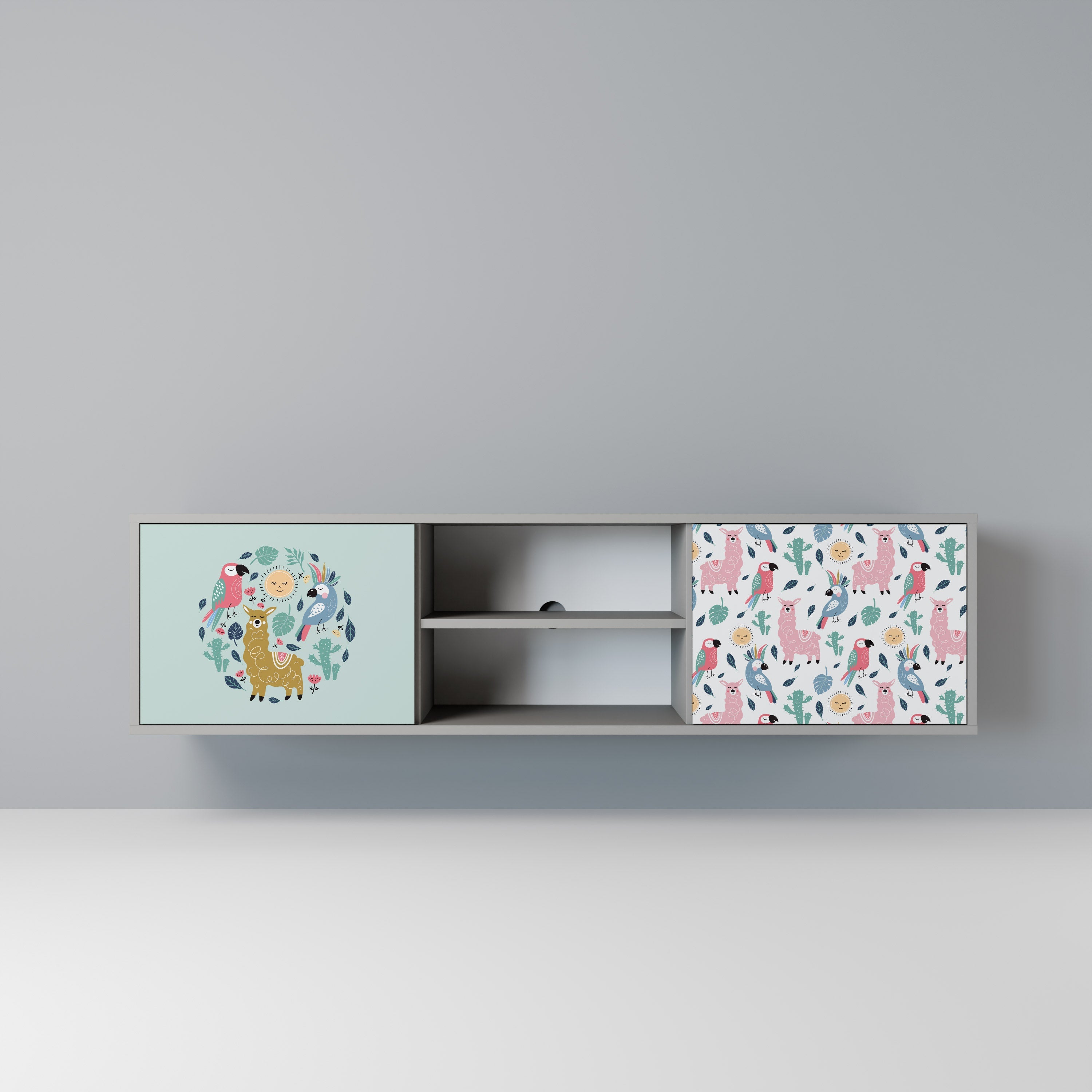 COLORFUL ALPACAS 2-Door TV Stand in Grey Finish