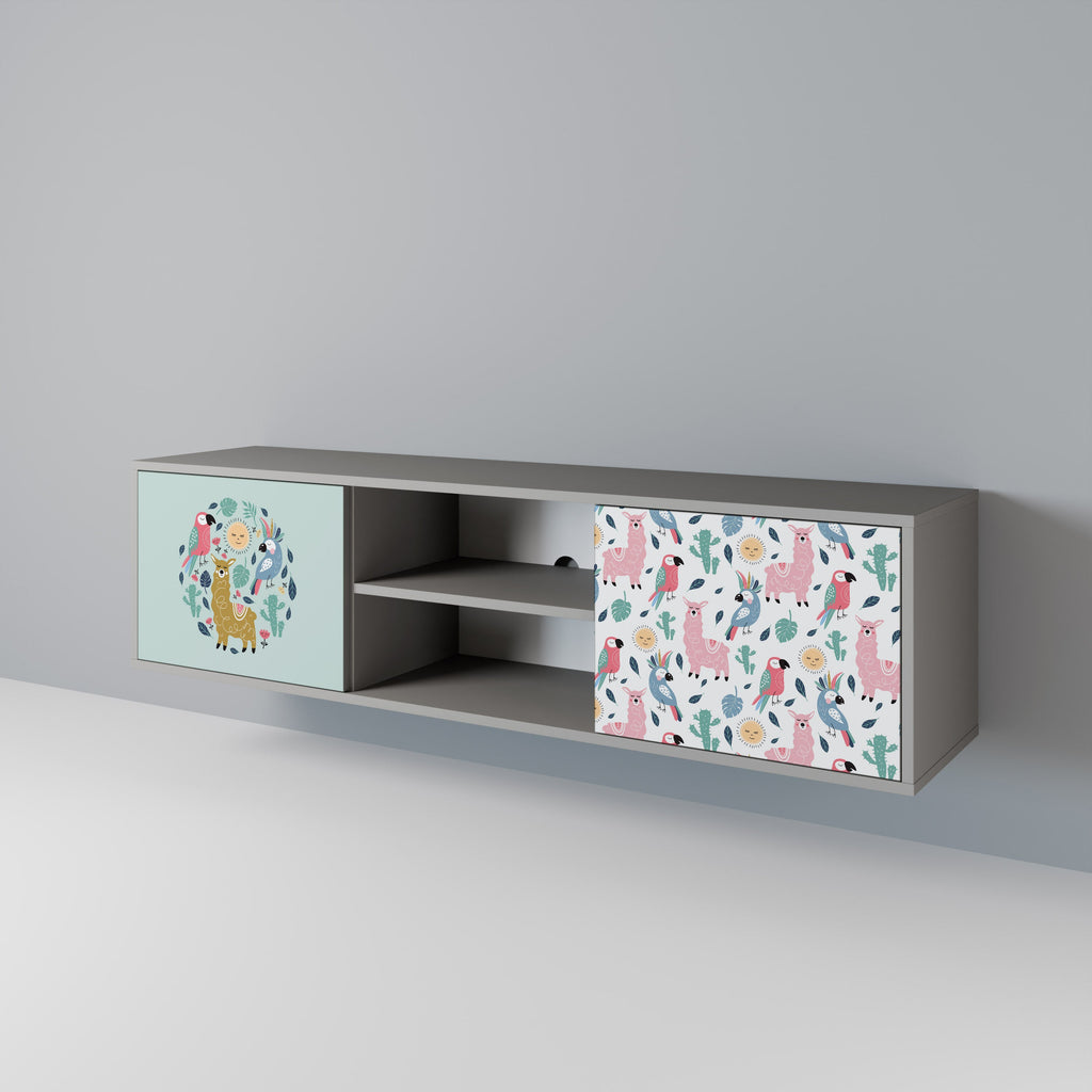 Meuble TV 2 portes COLORFUL ALPACAS, finition grise