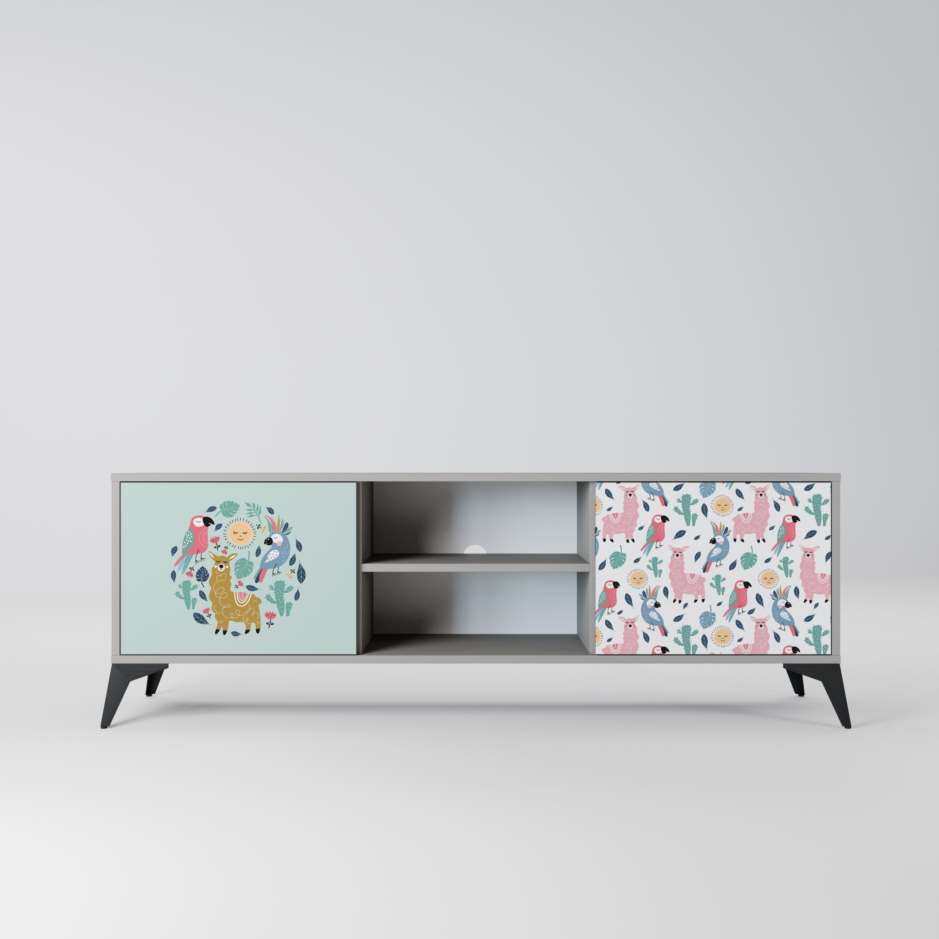COLORFUL ALPACAS 2-Door TV Stand in Grey Finish