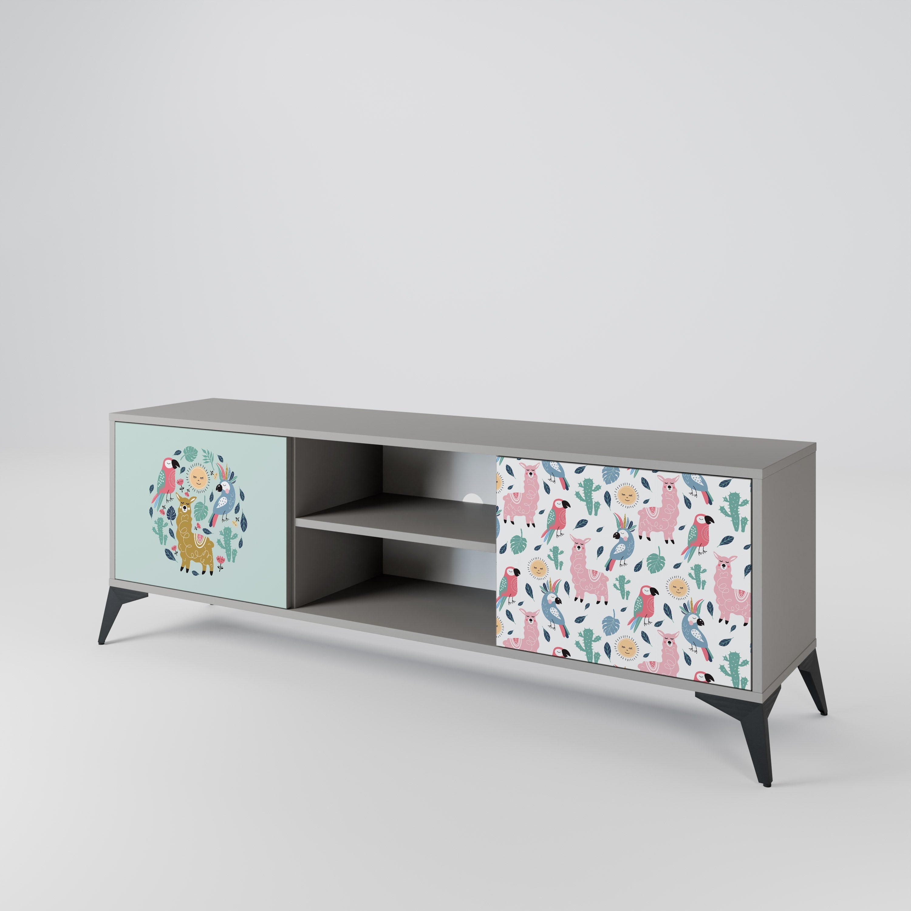 COLORFUL ALPACAS 2-Door TV Stand in Grey Finish