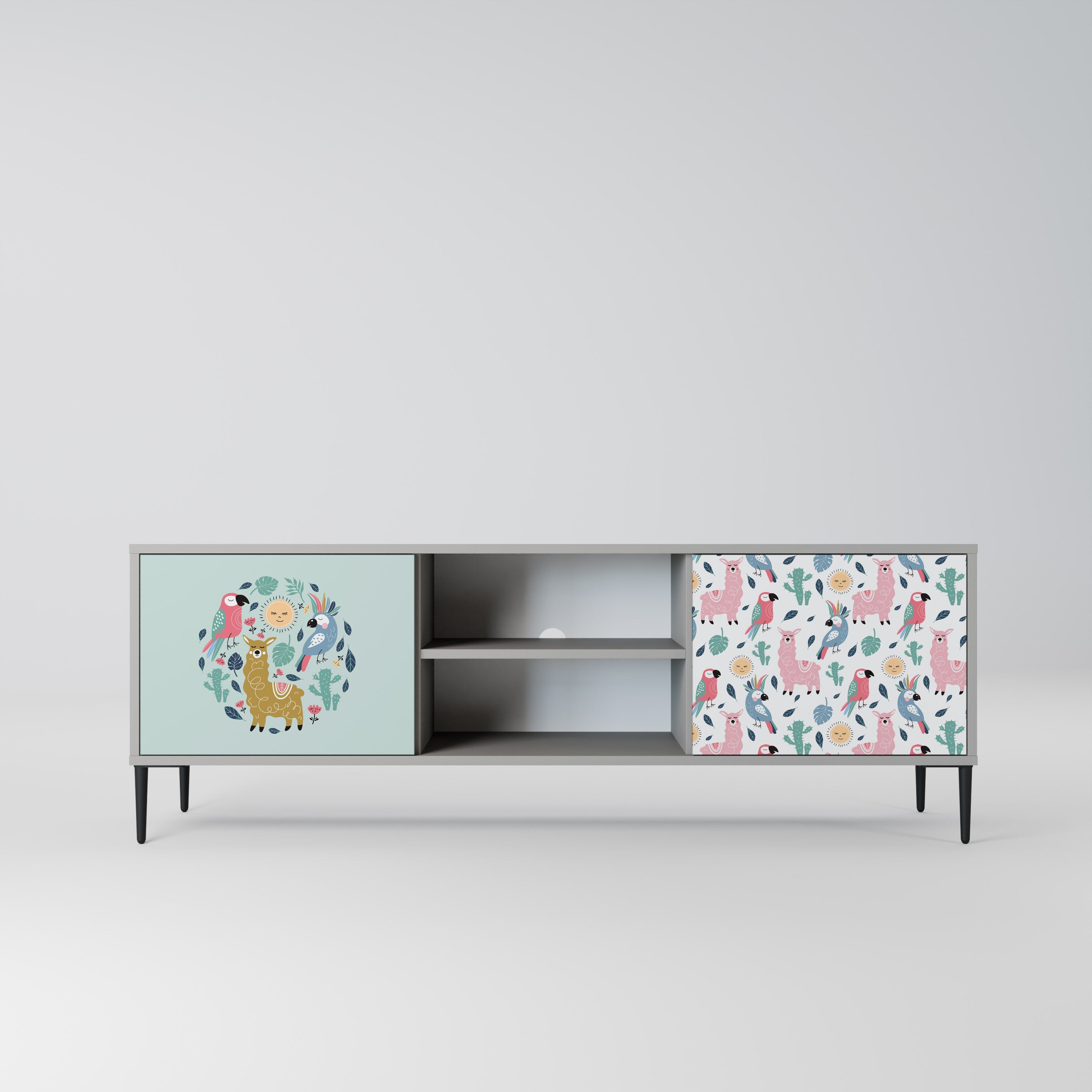 COLORFUL ALPACAS 2-Door TV Stand in Grey Finish