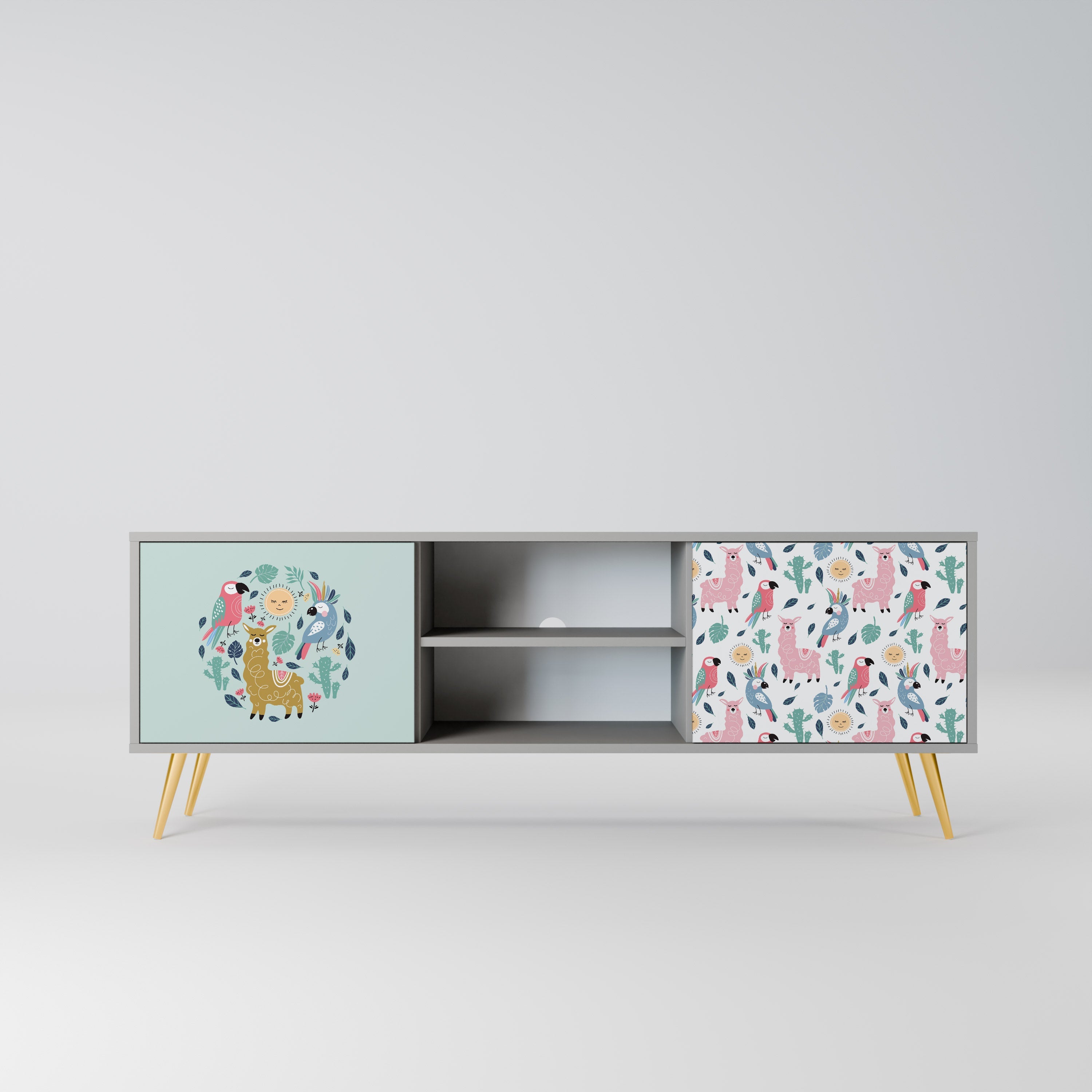 COLORFUL ALPACAS 2-Door TV Stand in Grey Finish
