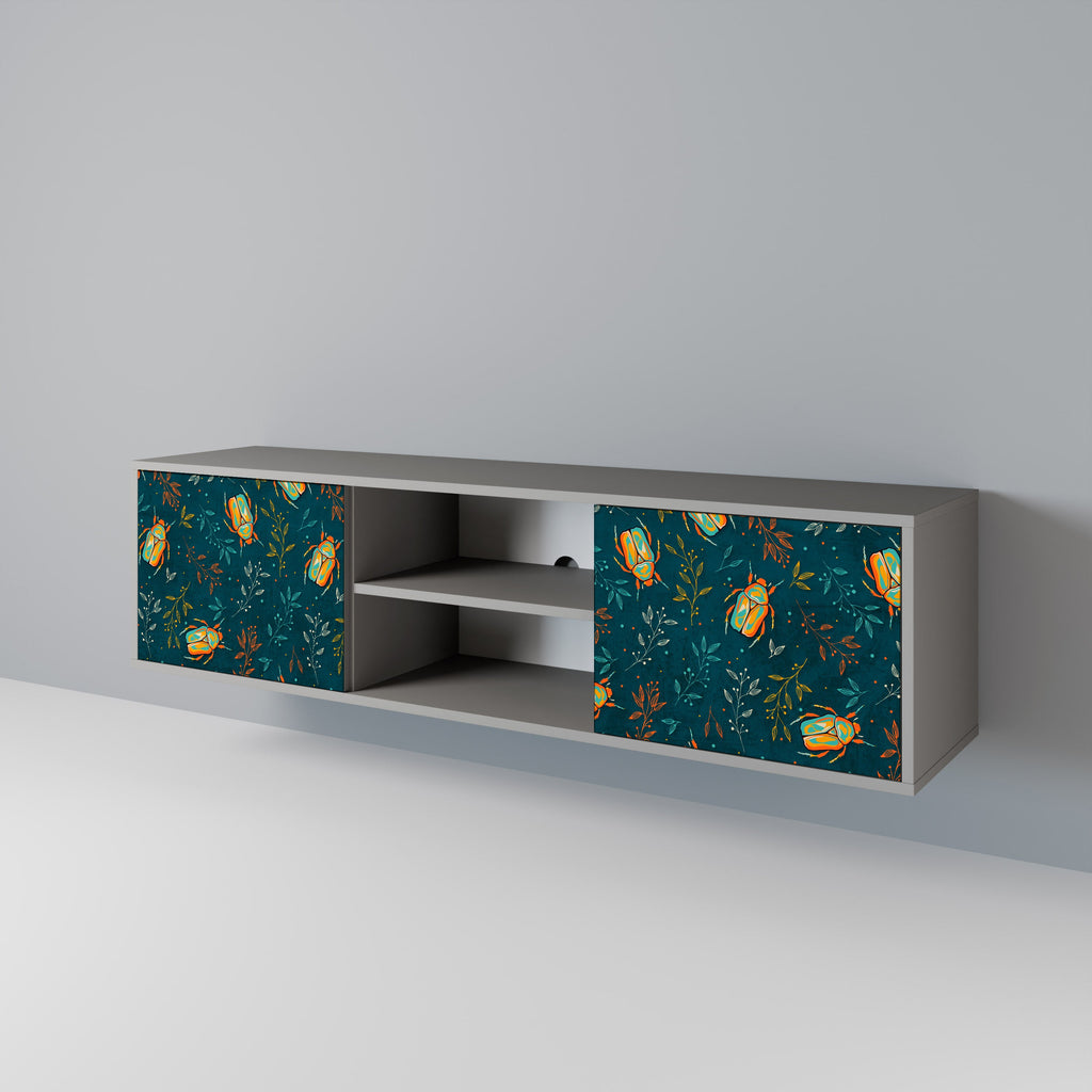 Meuble TV 2 portes AUTUMN INSECTS, finition grise