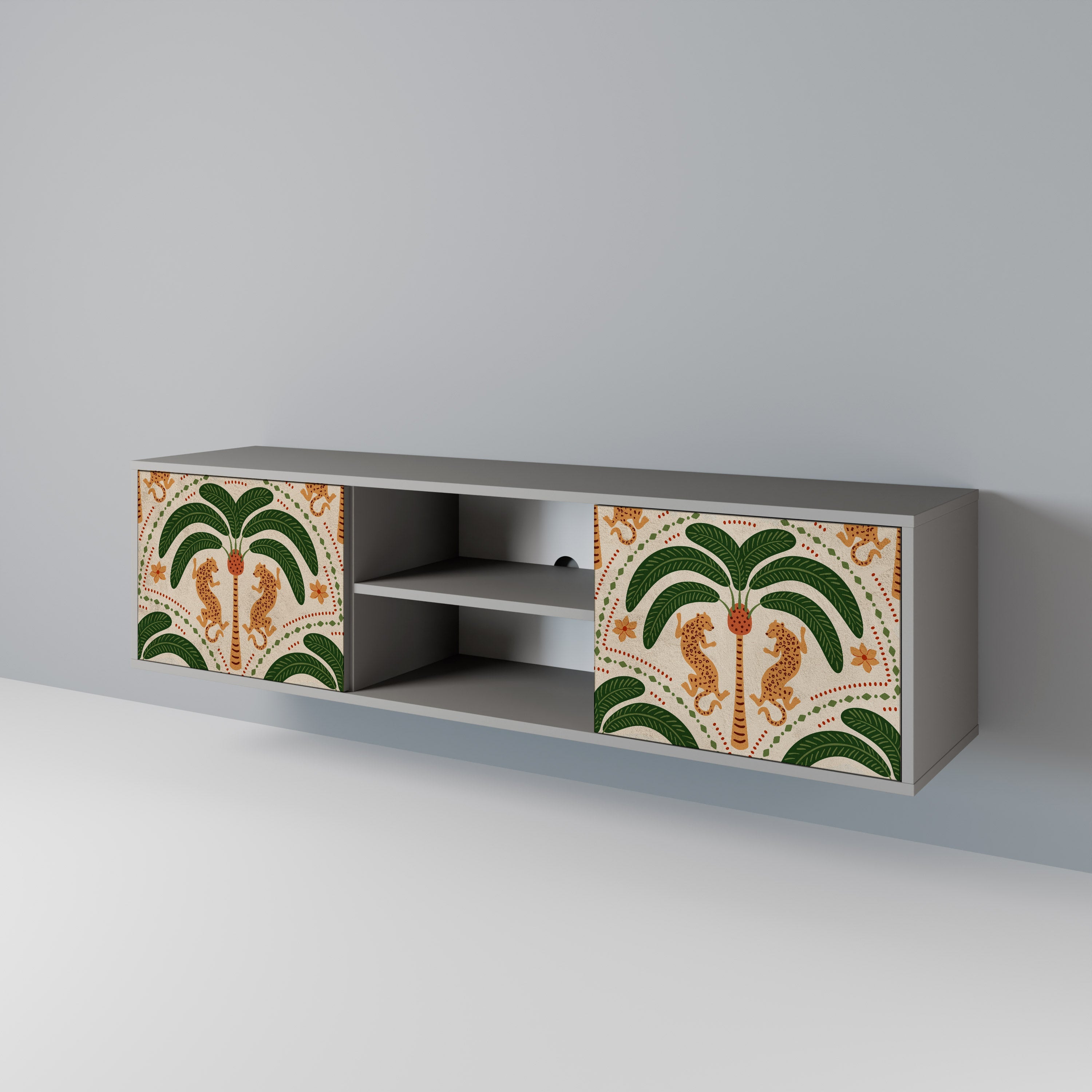 DANCING PREDATORS 2-Door TV Stand in Grey Finish