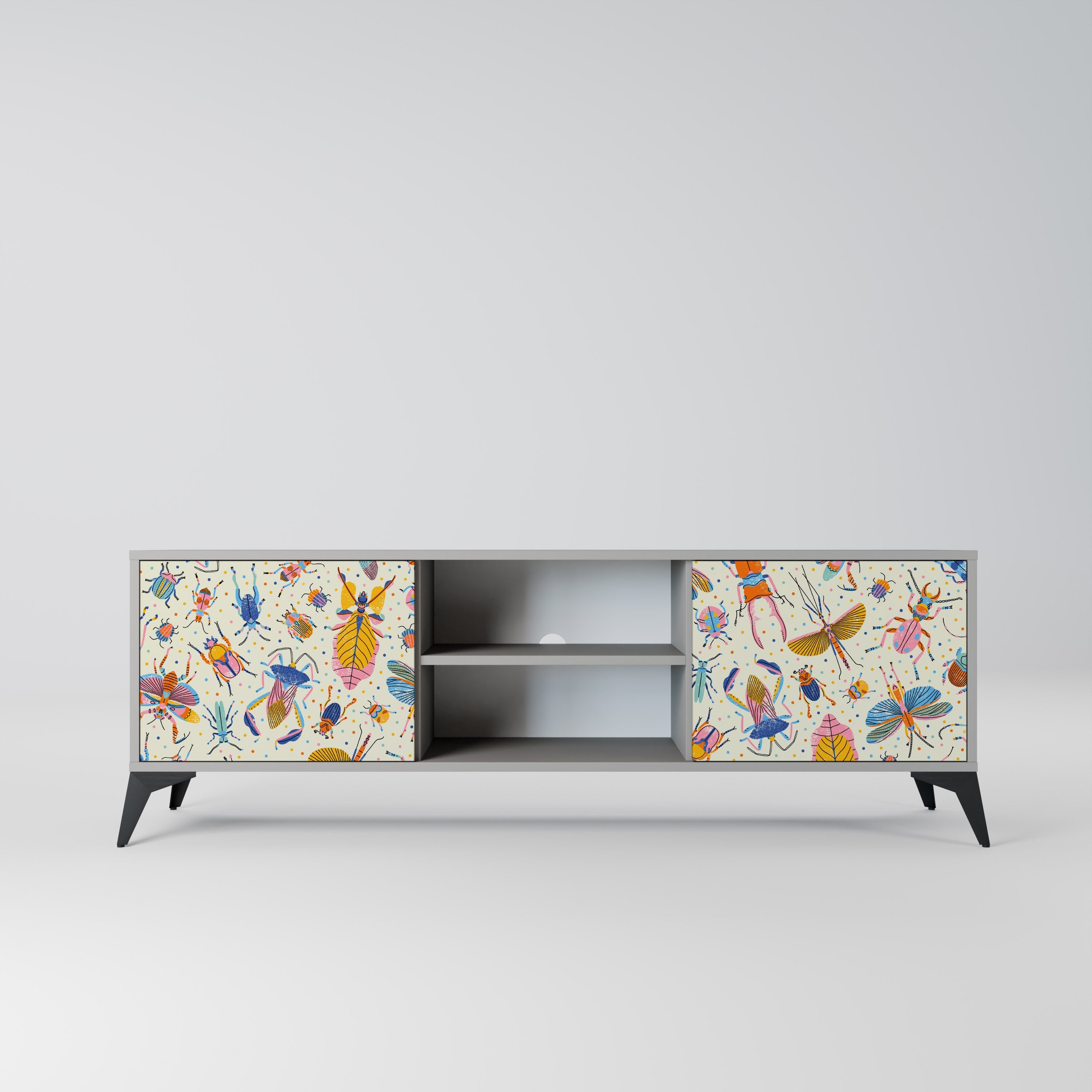 COLORFUL INSECTS 2-Door TV Stand in Grey Finish