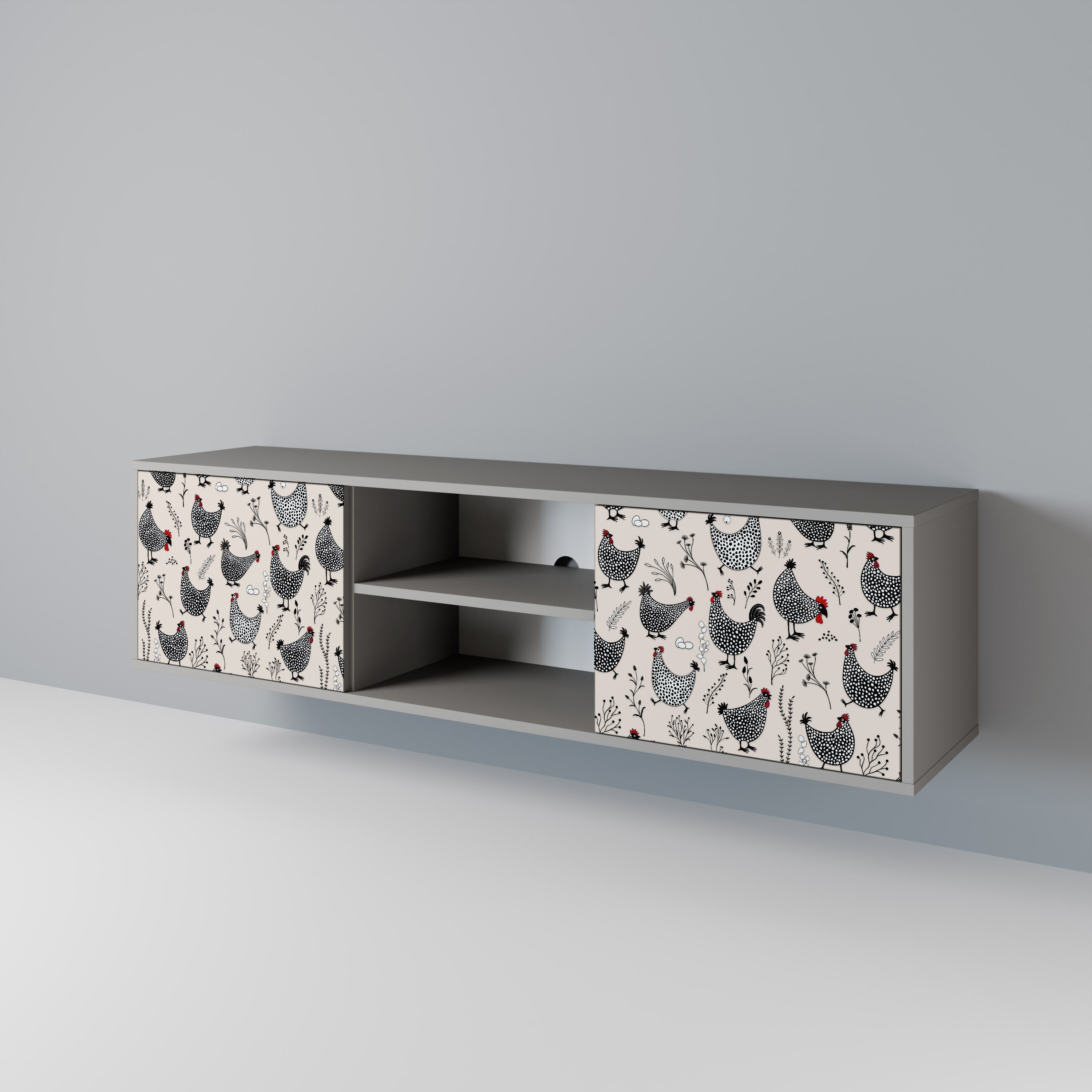 HAPPY HENS 2-Door TV Stand in Grey Finish