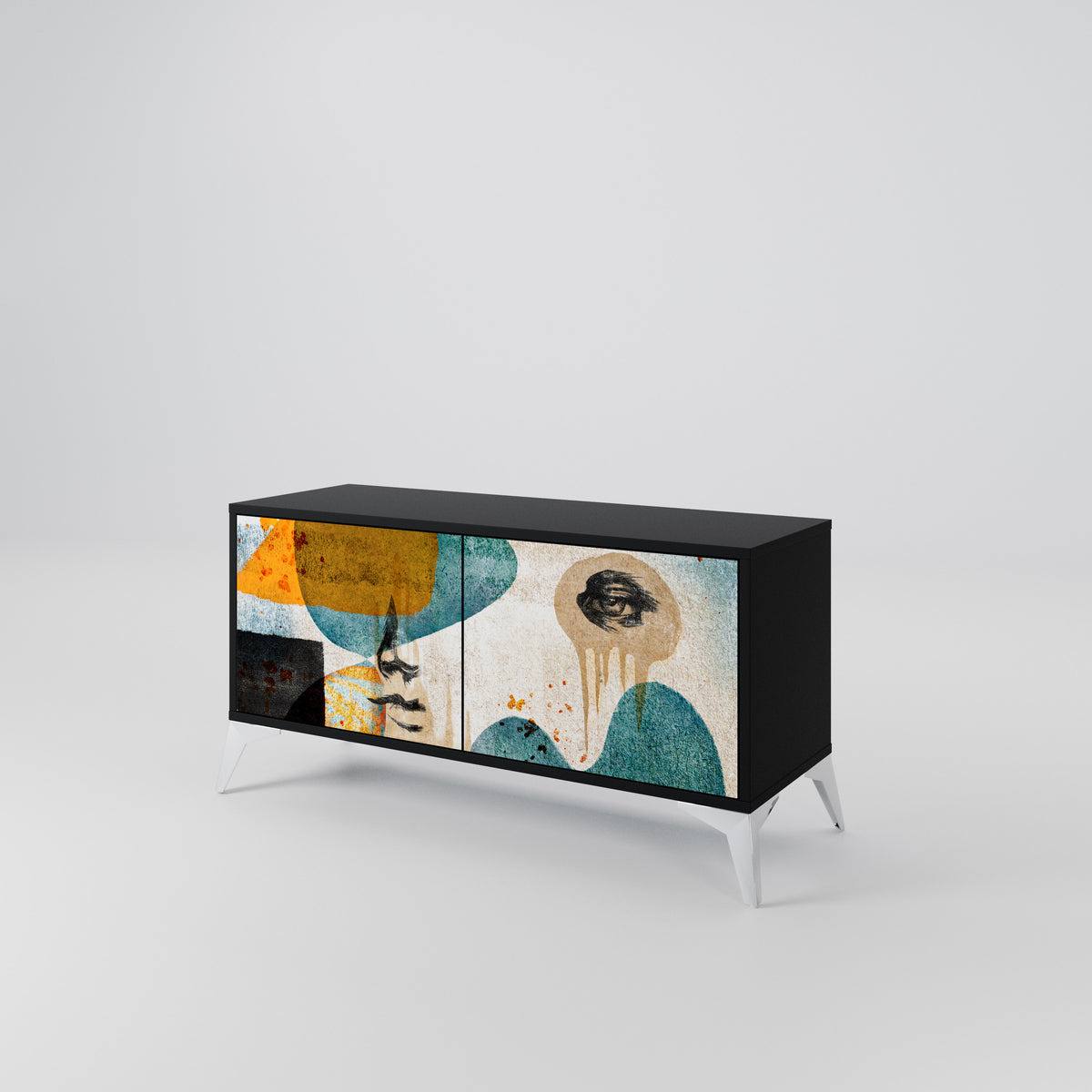 ABSTRACT FACES Compact 2-Door TV Cabinet