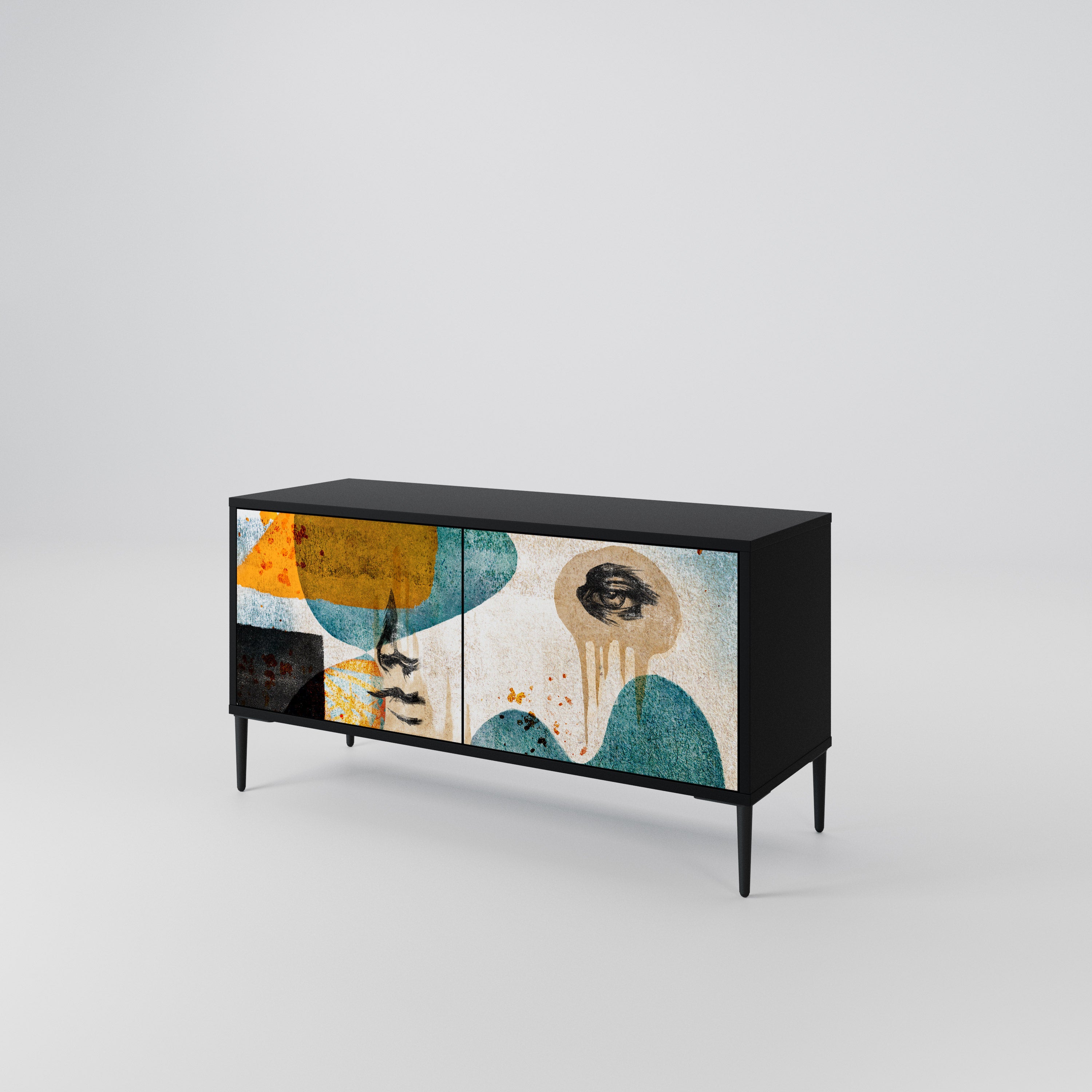ABSTRACT FACES Compact 2-Door TV Cabinet