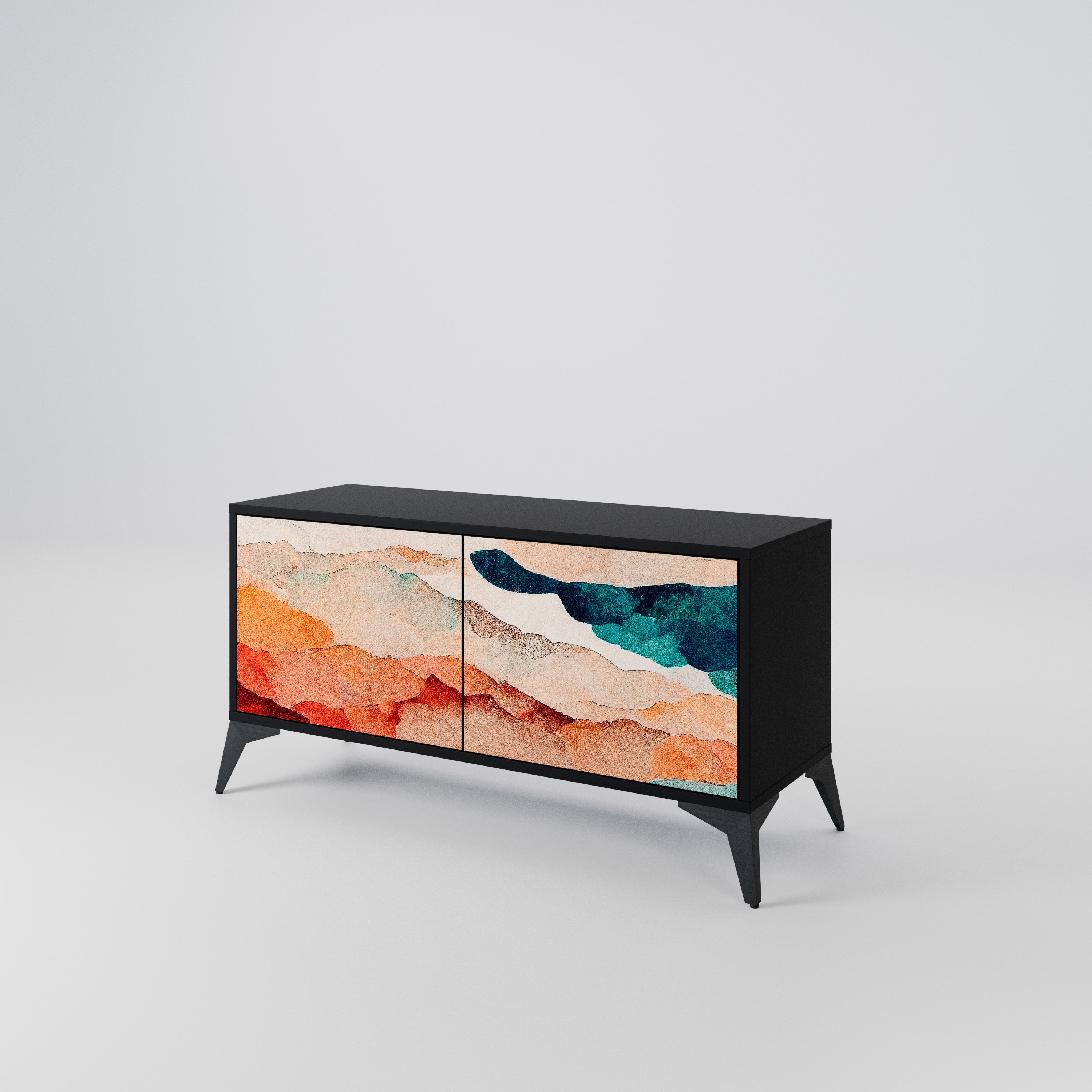 ABSTRACT LANDSCAPE Compact 2-Door TV Cabinet