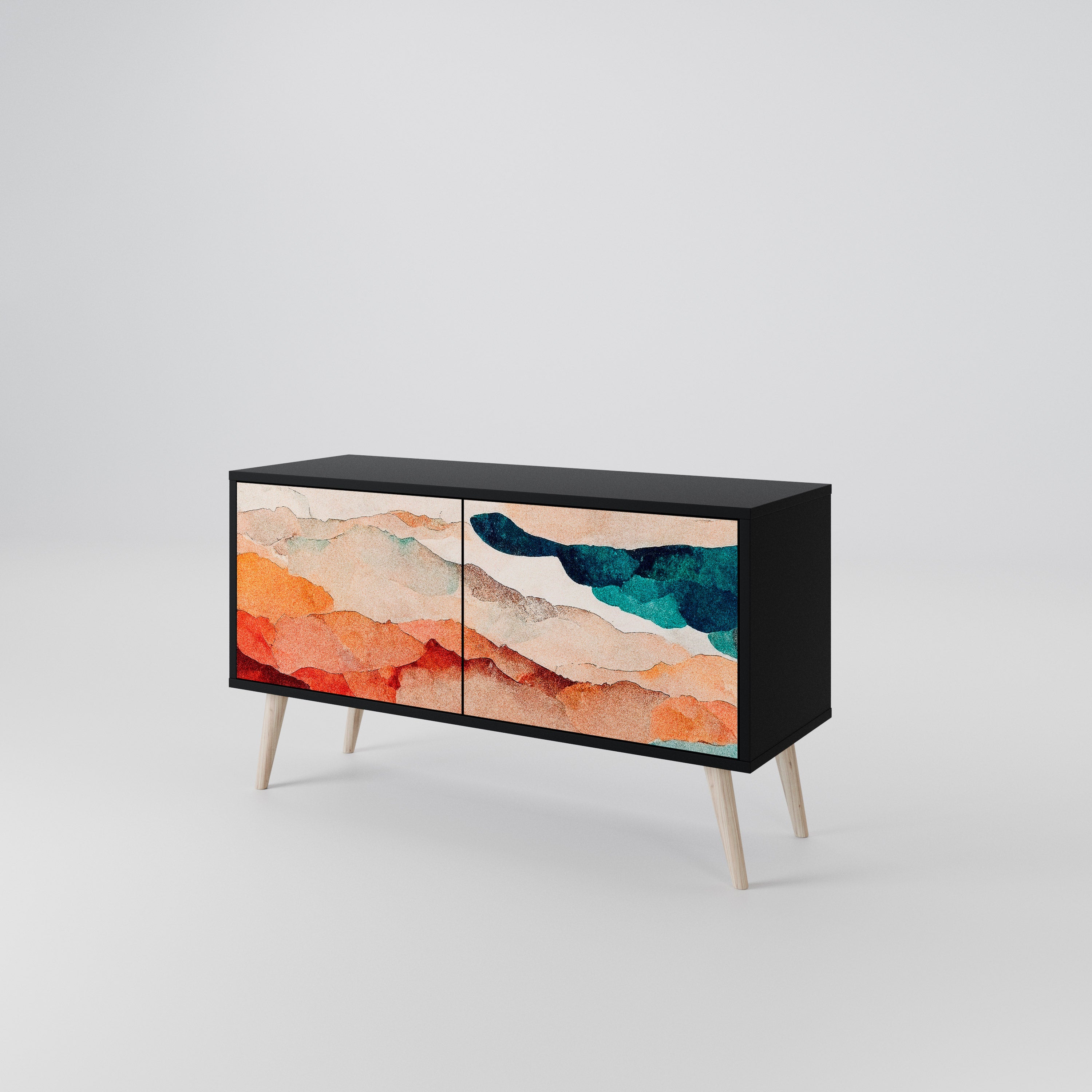 ABSTRACT LANDSCAPE Compact 2-Door TV Cabinet