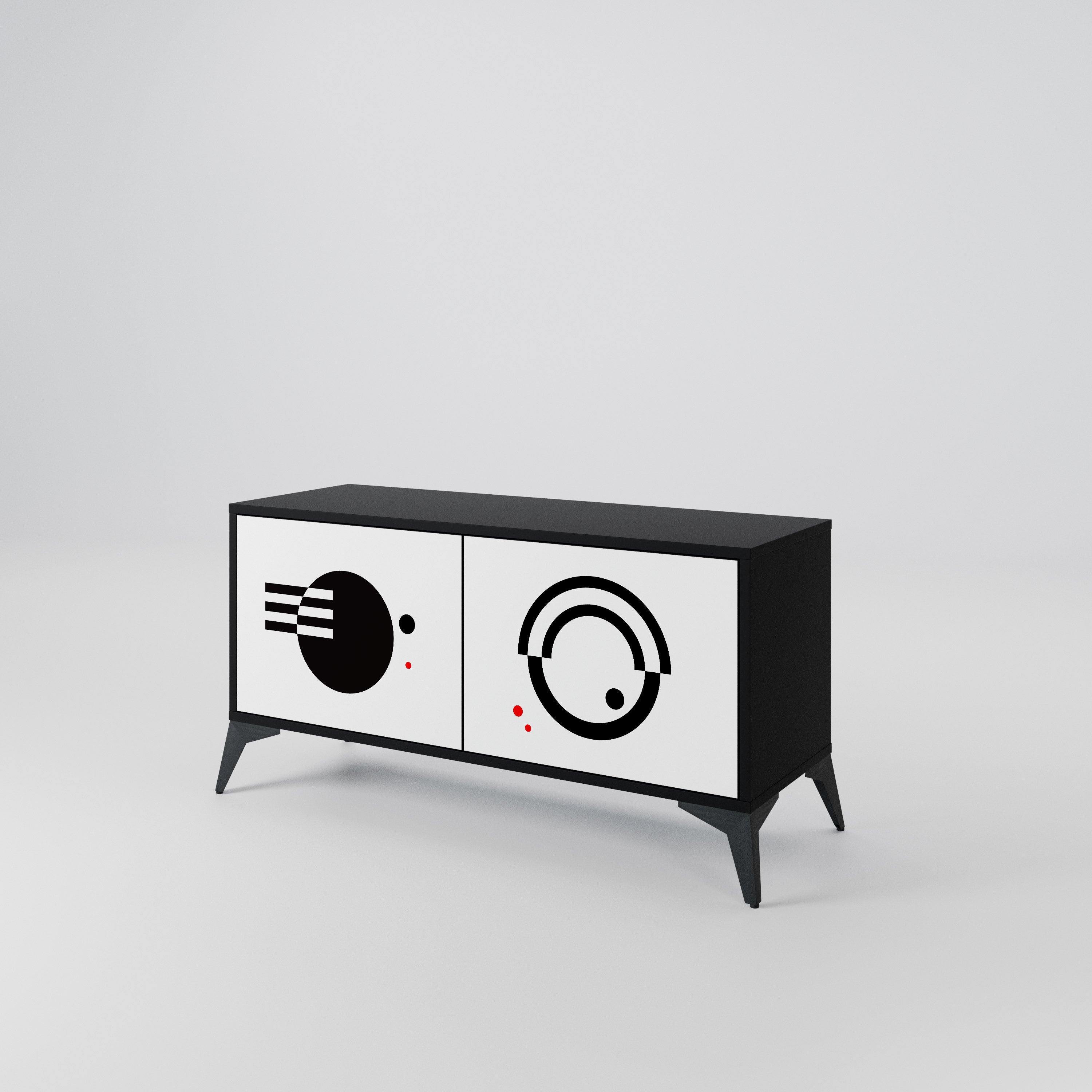 BLACK AND WHITE COMBINATION Compact 2-Door TV Cabinet
