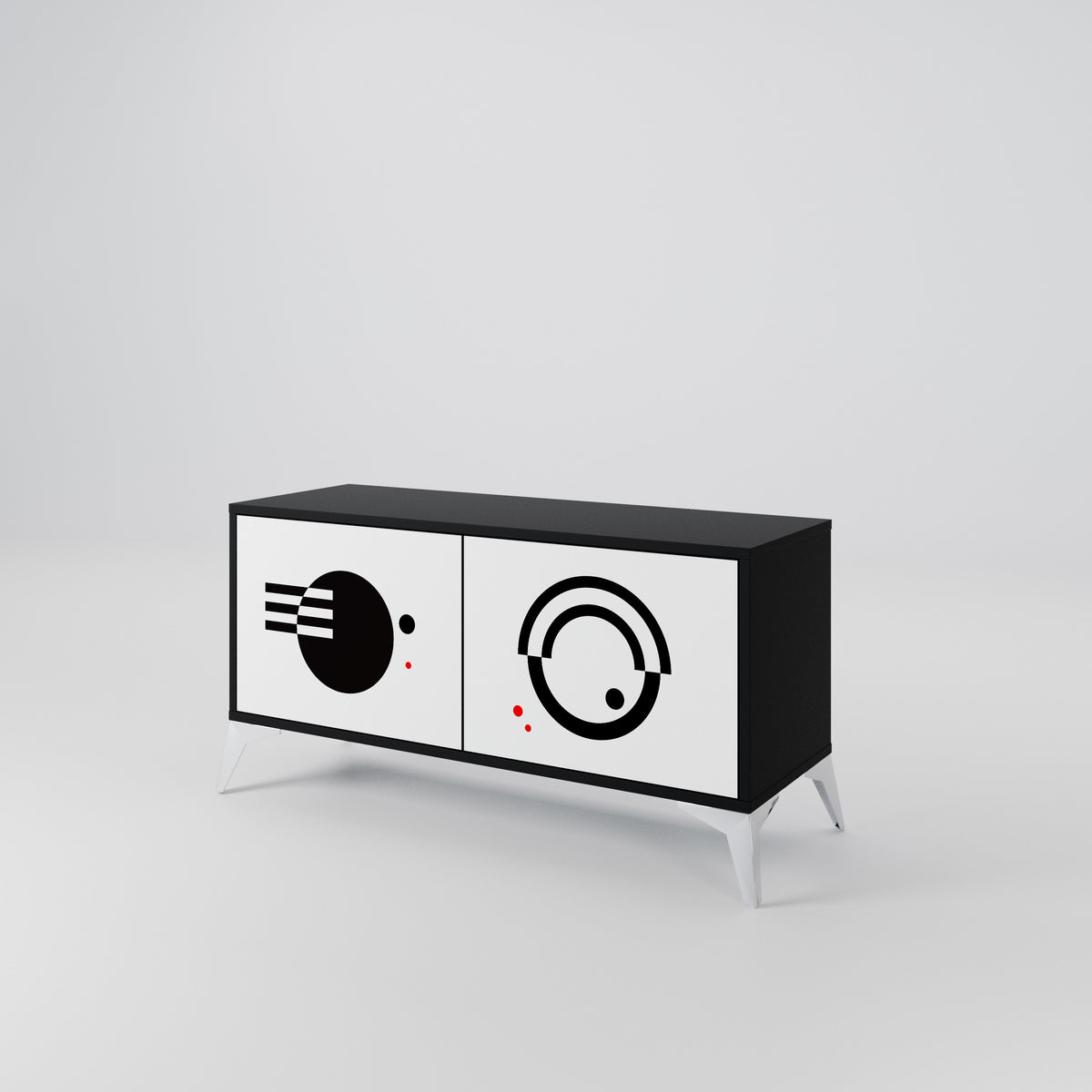 BLACK AND WHITE COMBINATION Compact 2-Door TV Cabinet
