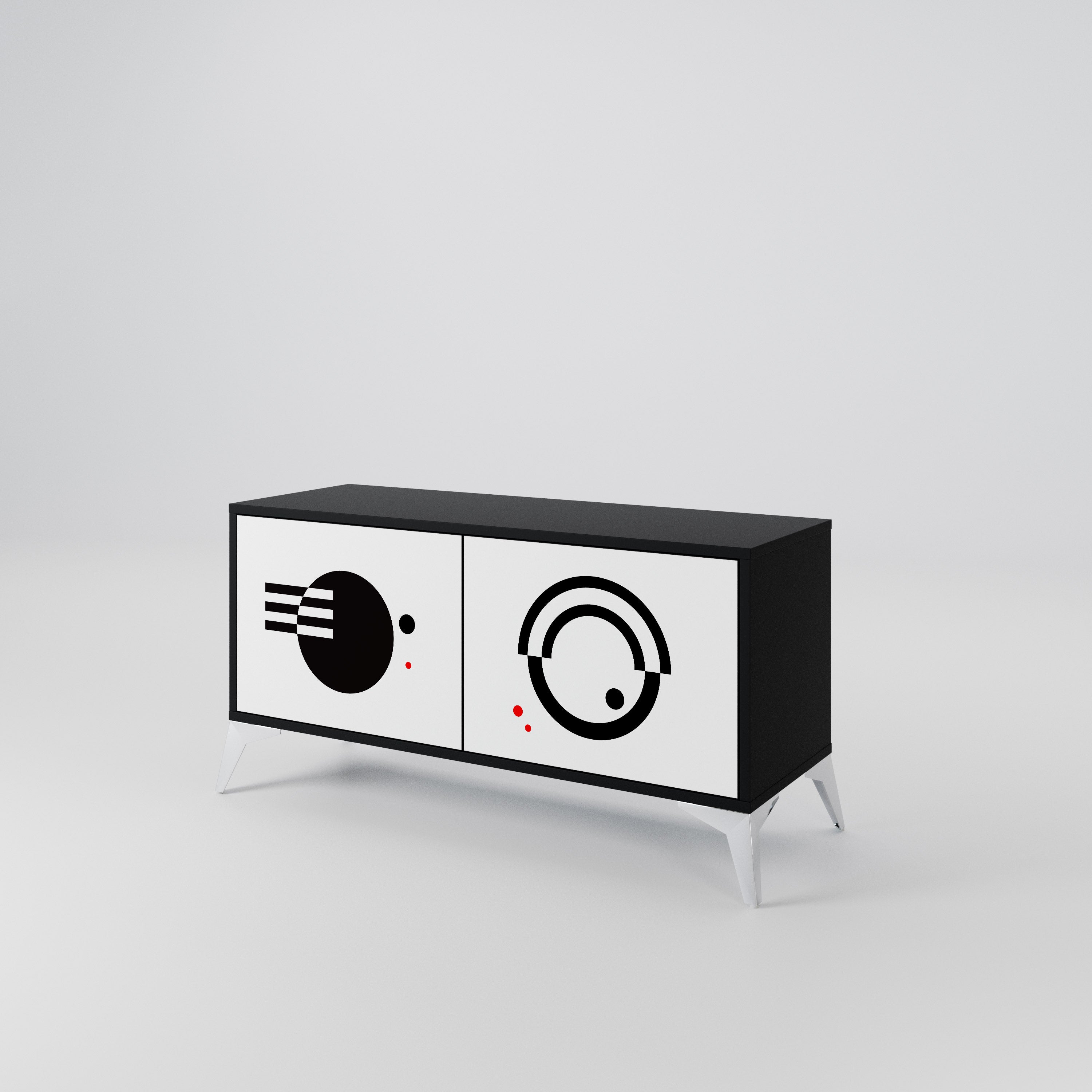 BLACK AND WHITE COMBINATION Compact 2-Door TV Cabinet