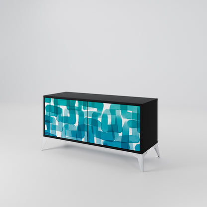 TURQUOISE RECTANGLES Compact 2-Door TV Cabinet