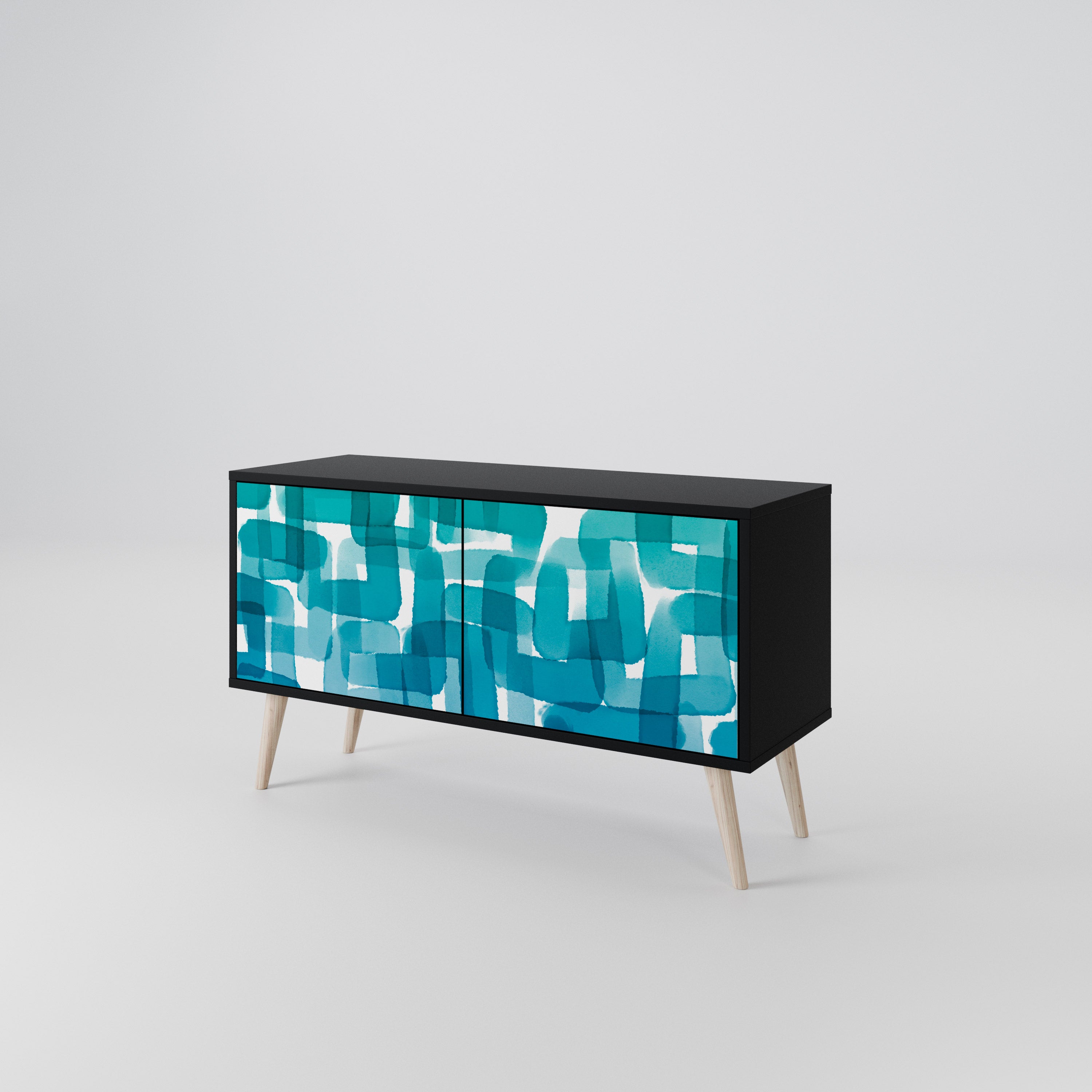 TURQUOISE RECTANGLES Compact 2-Door TV Cabinet