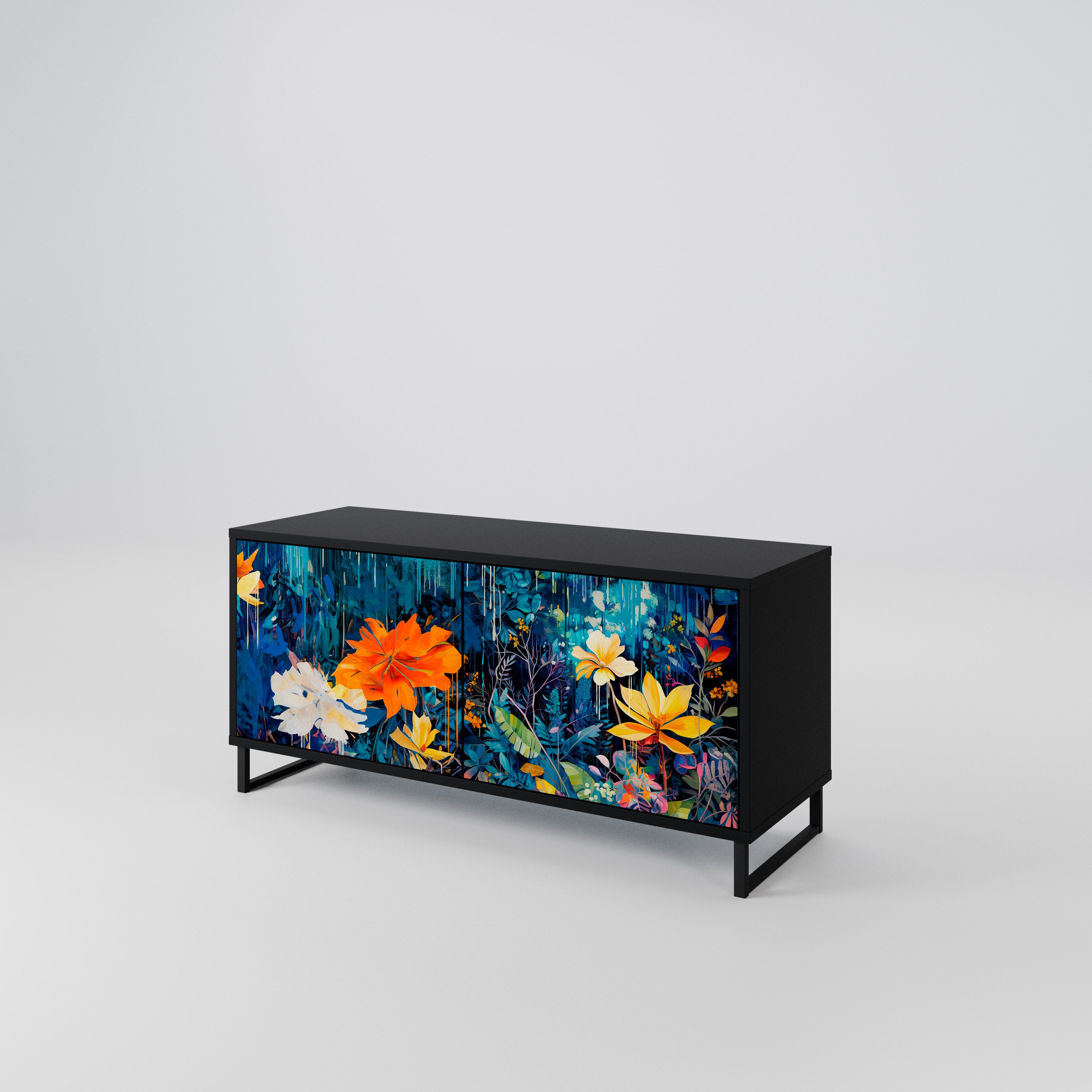 MIDNIGHT BLOSSOM Compact 2-Door TV Cabinet