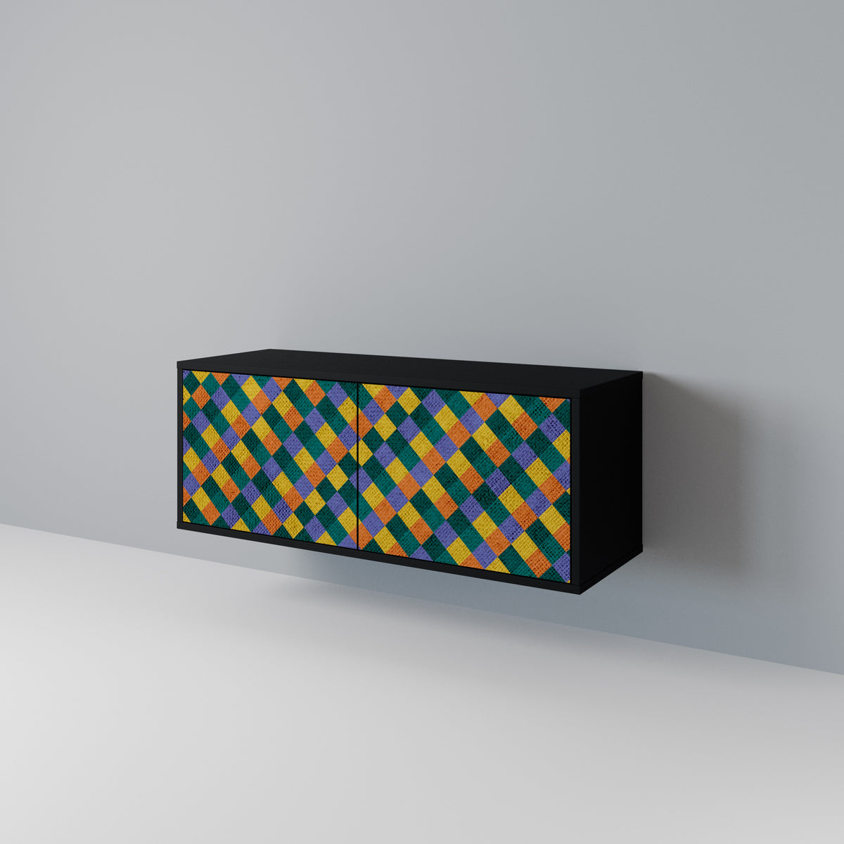 PAINTED SQUARES MIX Compact 2-Door TV Cabinet