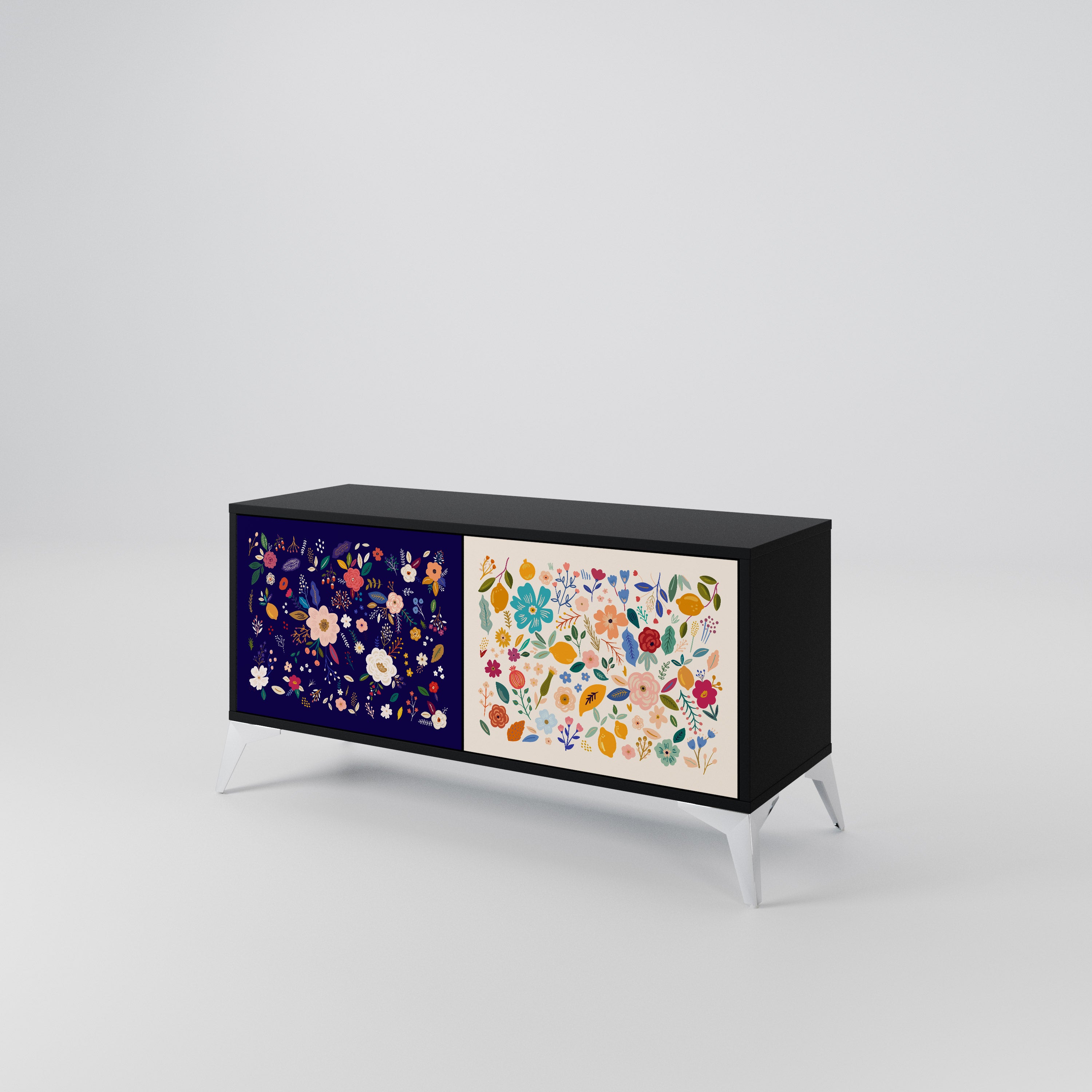 FLORAL COMBINATION Compact 2-Door TV Cabinet