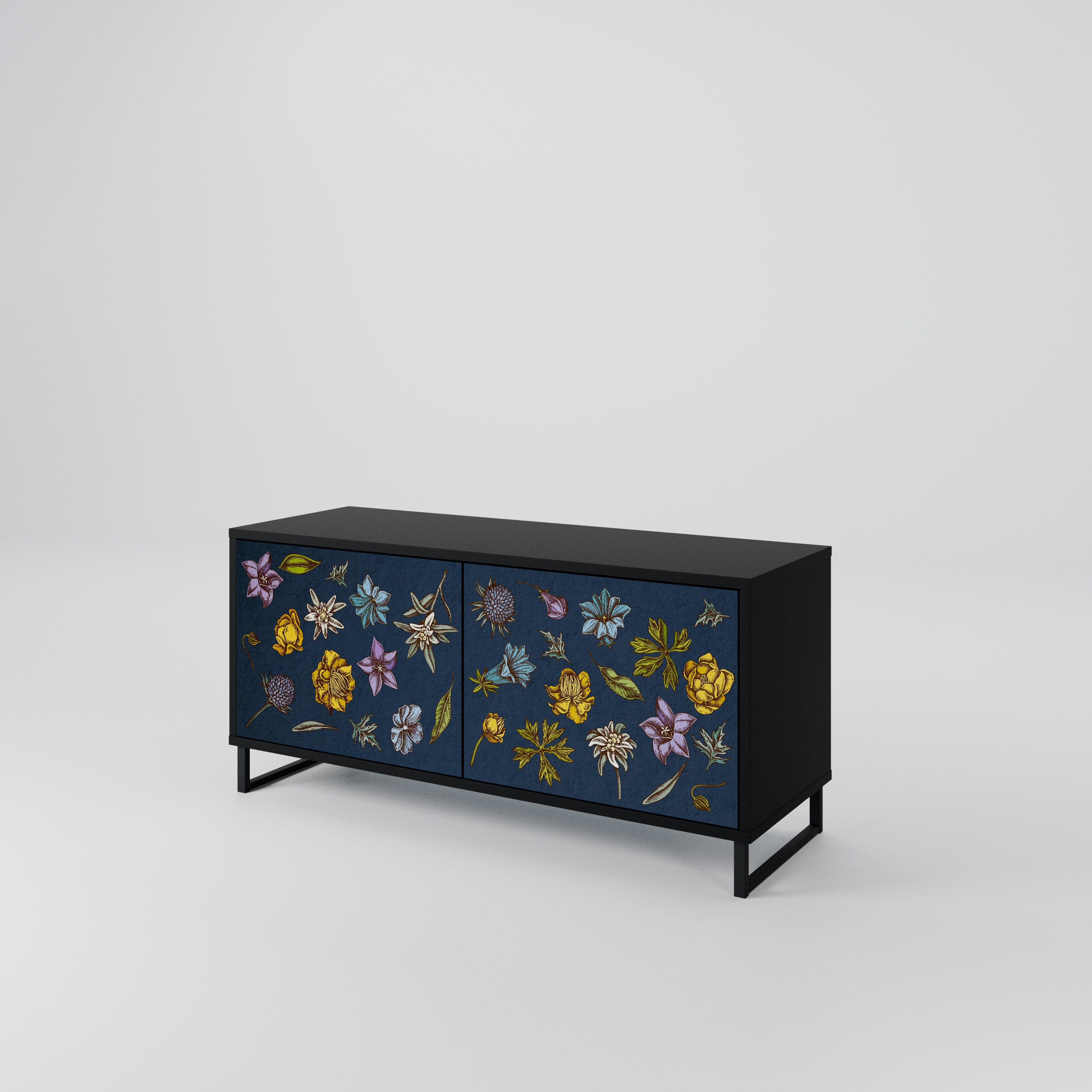 FLOWERS ON NAVY BLUE Compact 2-Door TV Cabinet