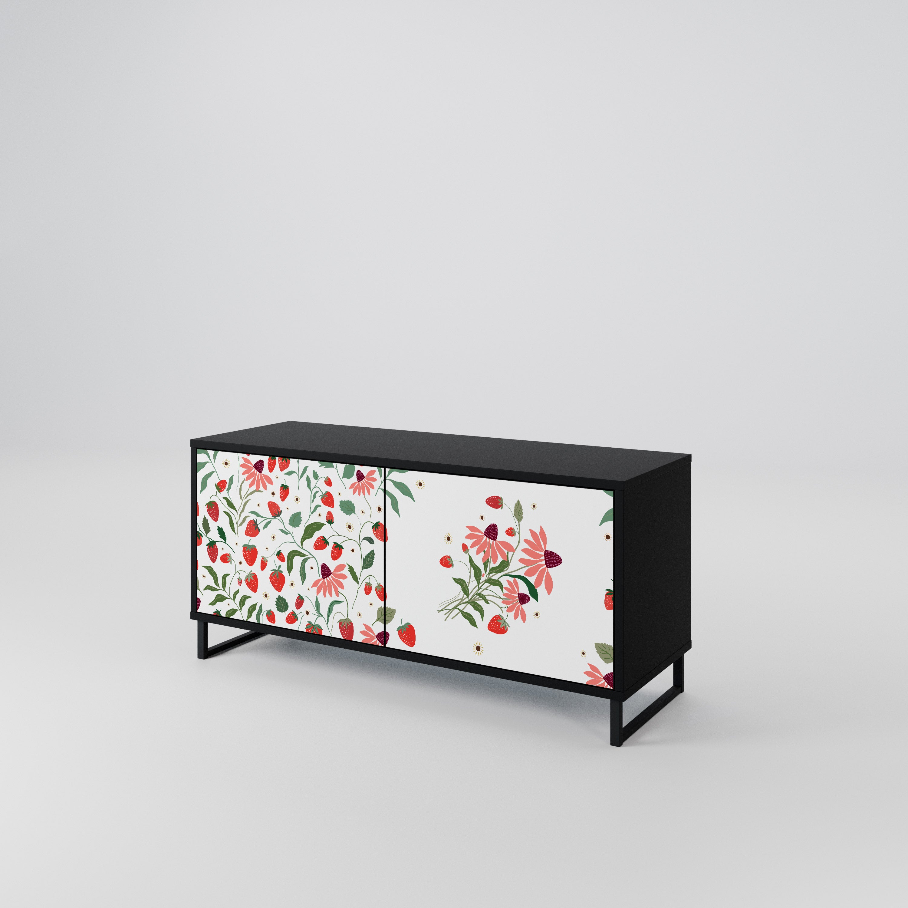 FLOWERS AND STRAWBERRIES Compact 2-Door TV Cabinet