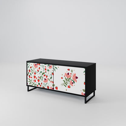 FLOWERS AND STRAWBERRIES Compact 2-Door TV Cabinet