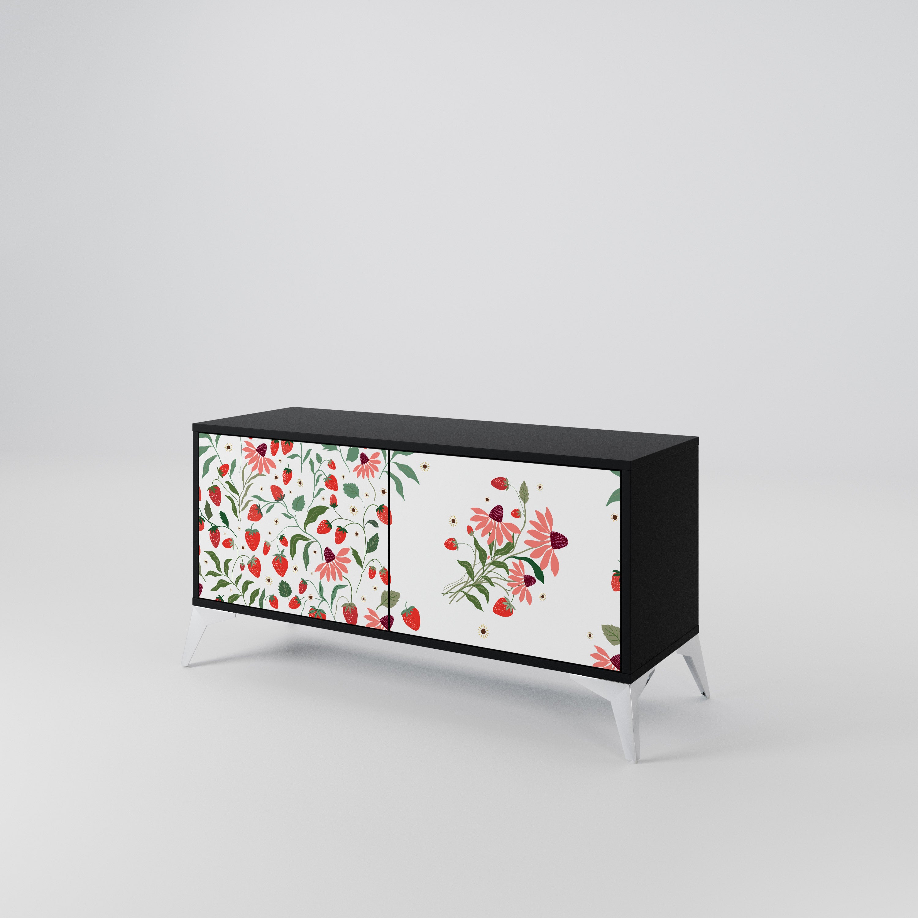 FLOWERS AND STRAWBERRIES Compact 2-Door TV Cabinet