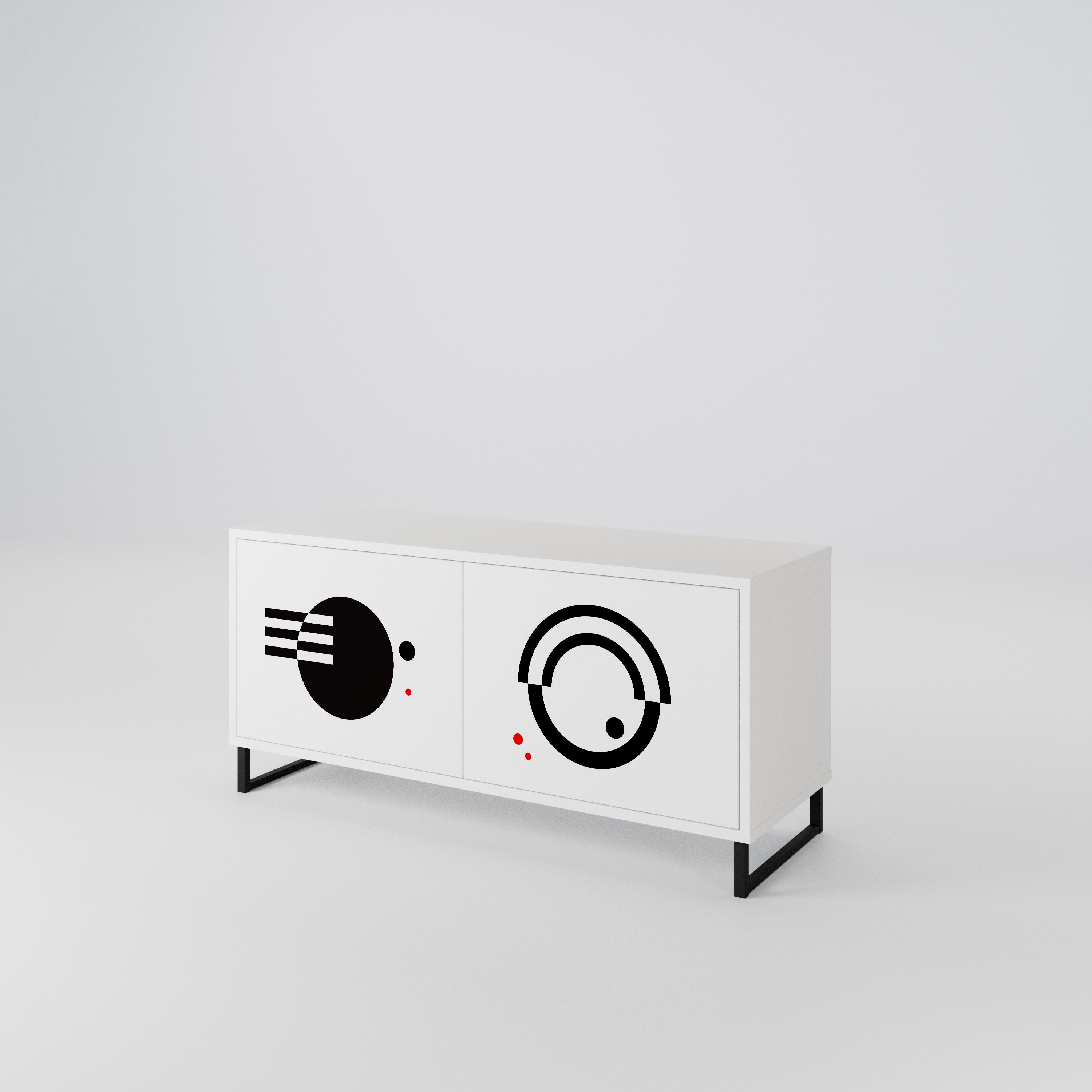 BLACK AND WHITE COMBINATION Compact 2-Door TV Cabinet