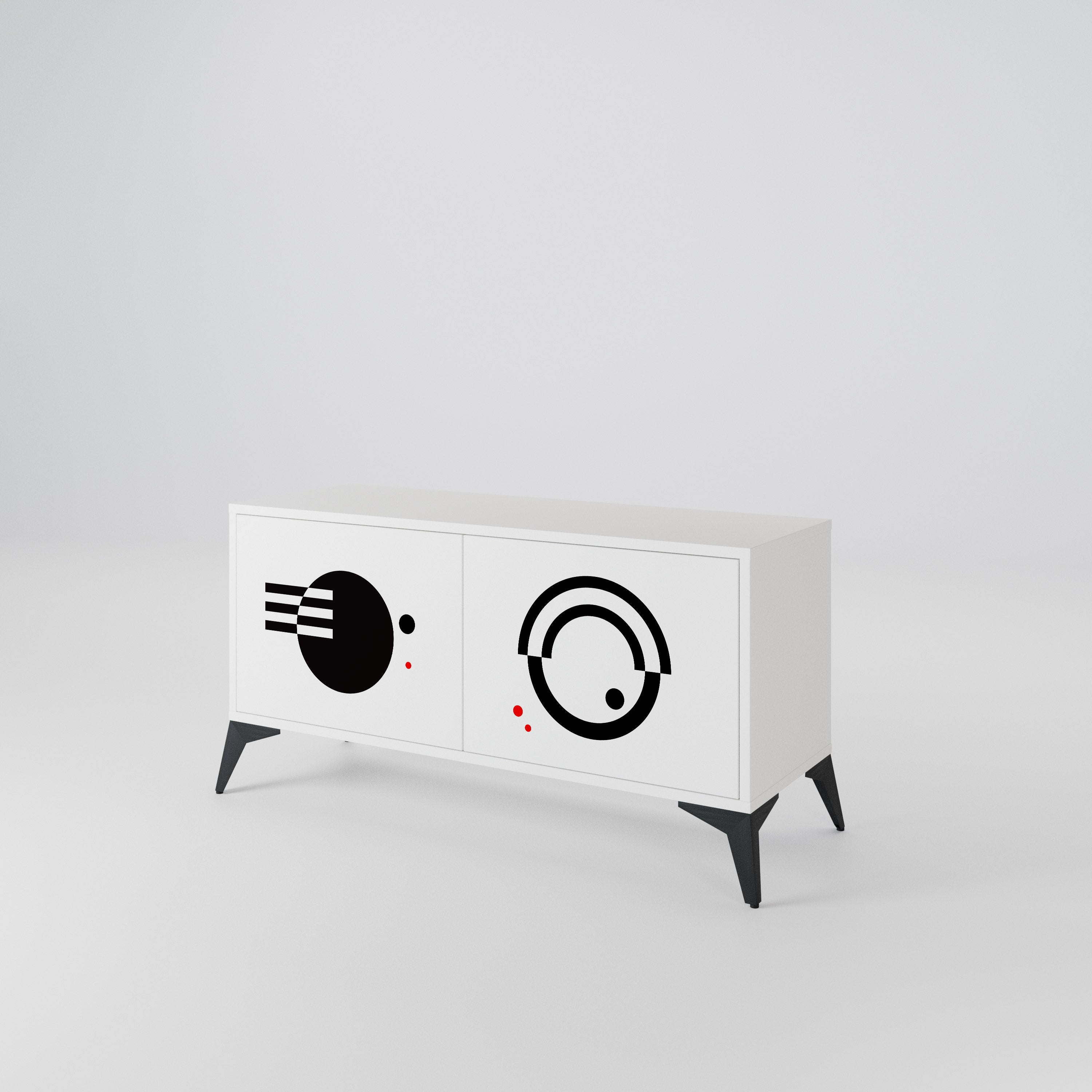 BLACK AND WHITE COMBINATION Compact 2-Door TV Cabinet