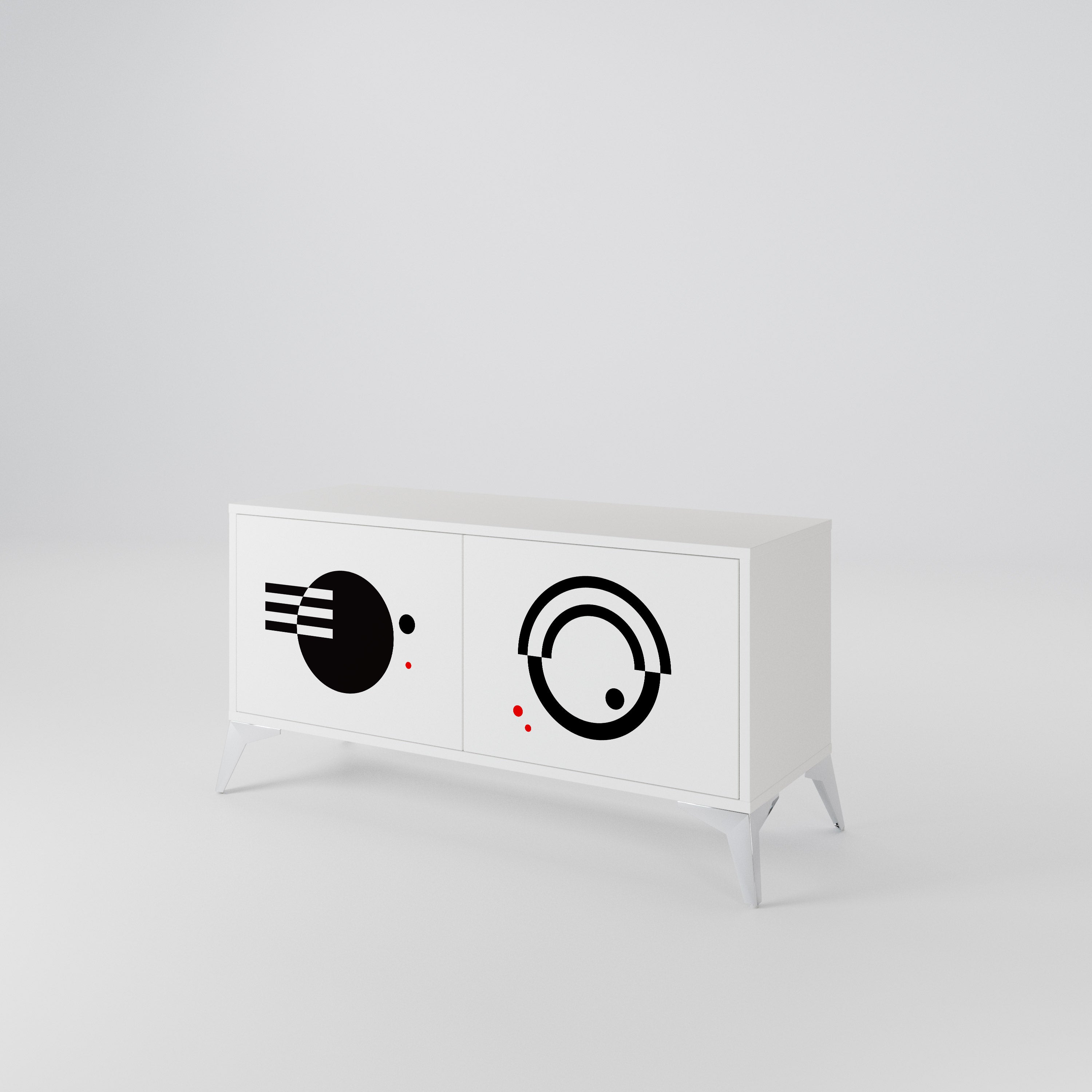 BLACK AND WHITE COMBINATION Compact 2-Door TV Cabinet