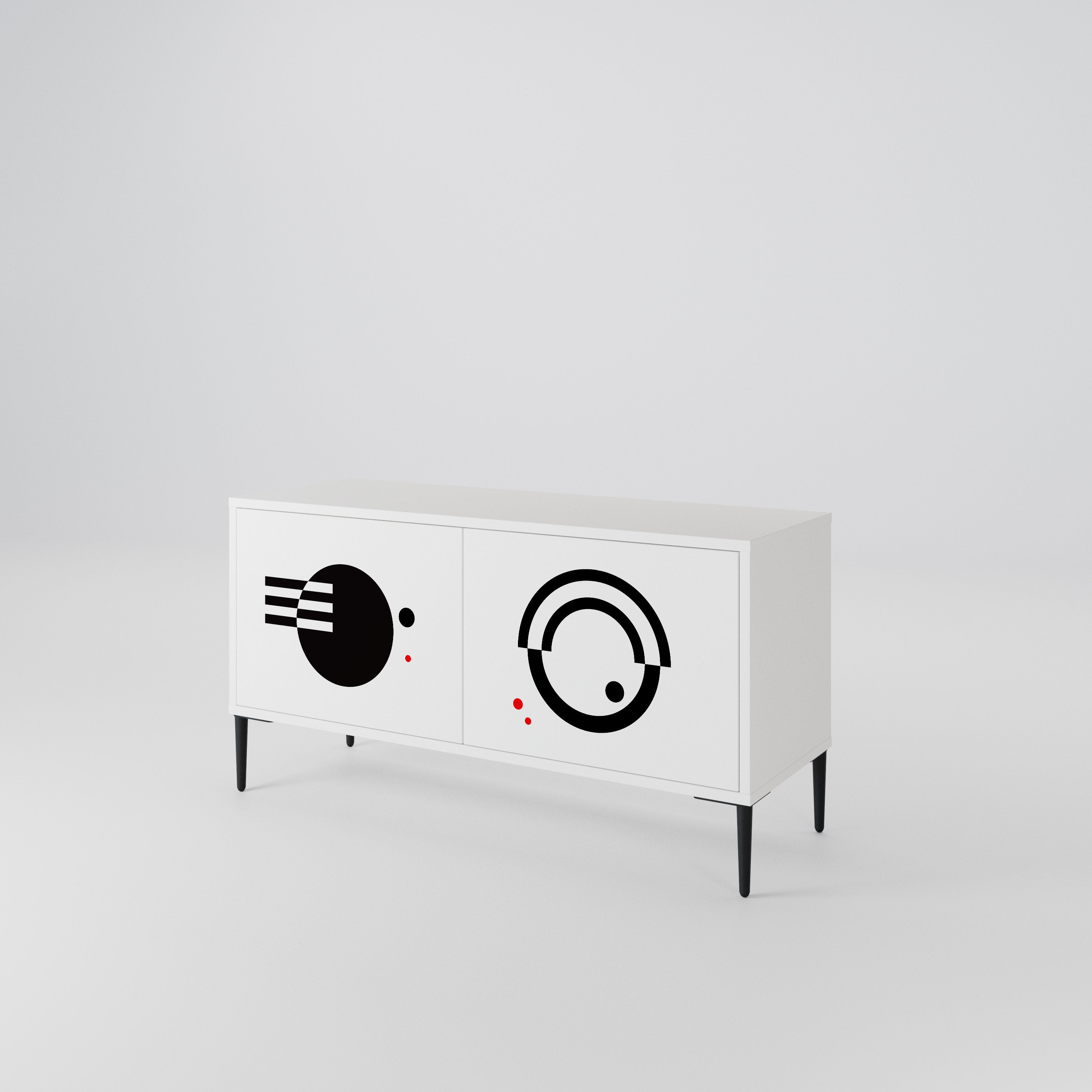 BLACK AND WHITE COMBINATION Compact 2-Door TV Cabinet