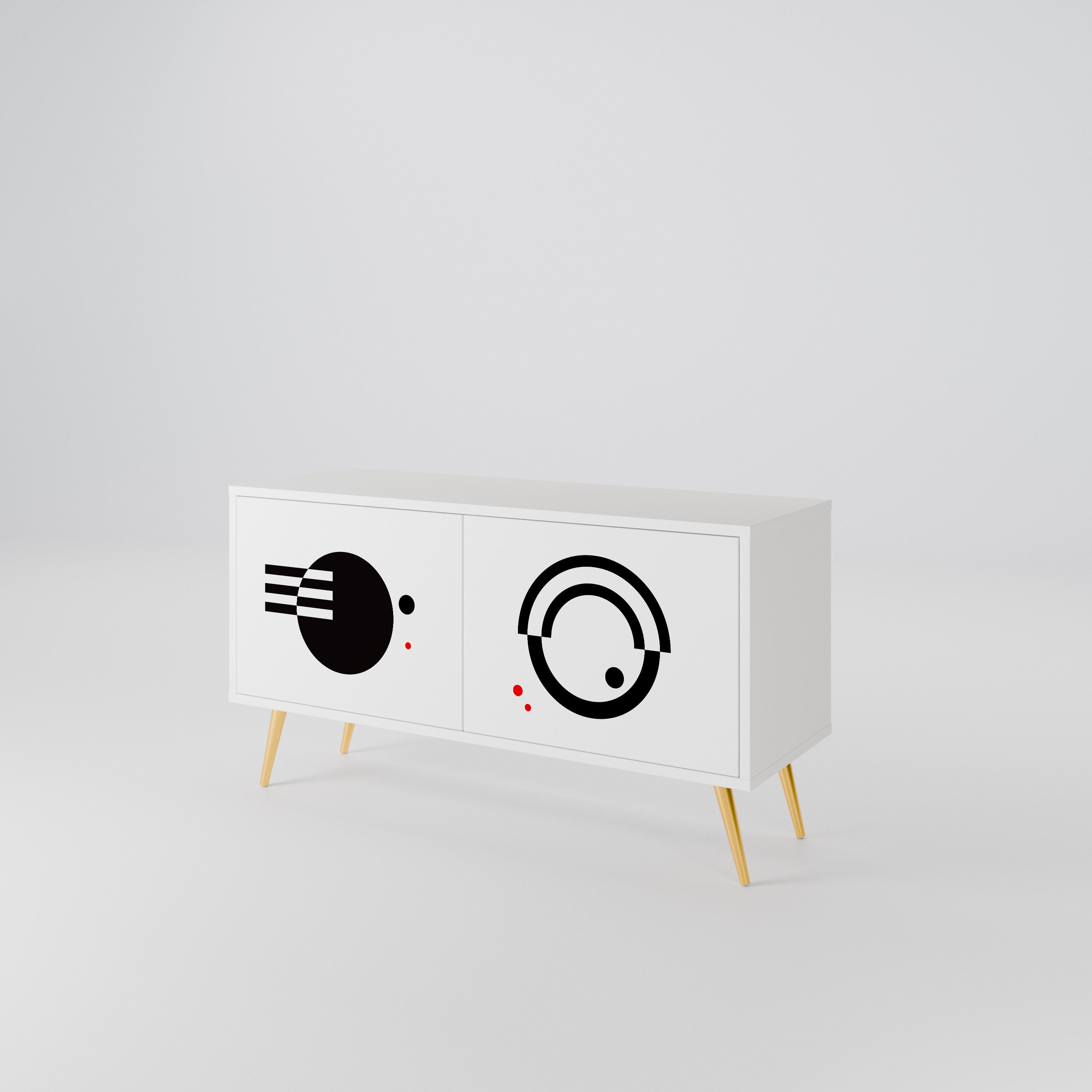 BLACK AND WHITE COMBINATION Compact 2-Door TV Cabinet