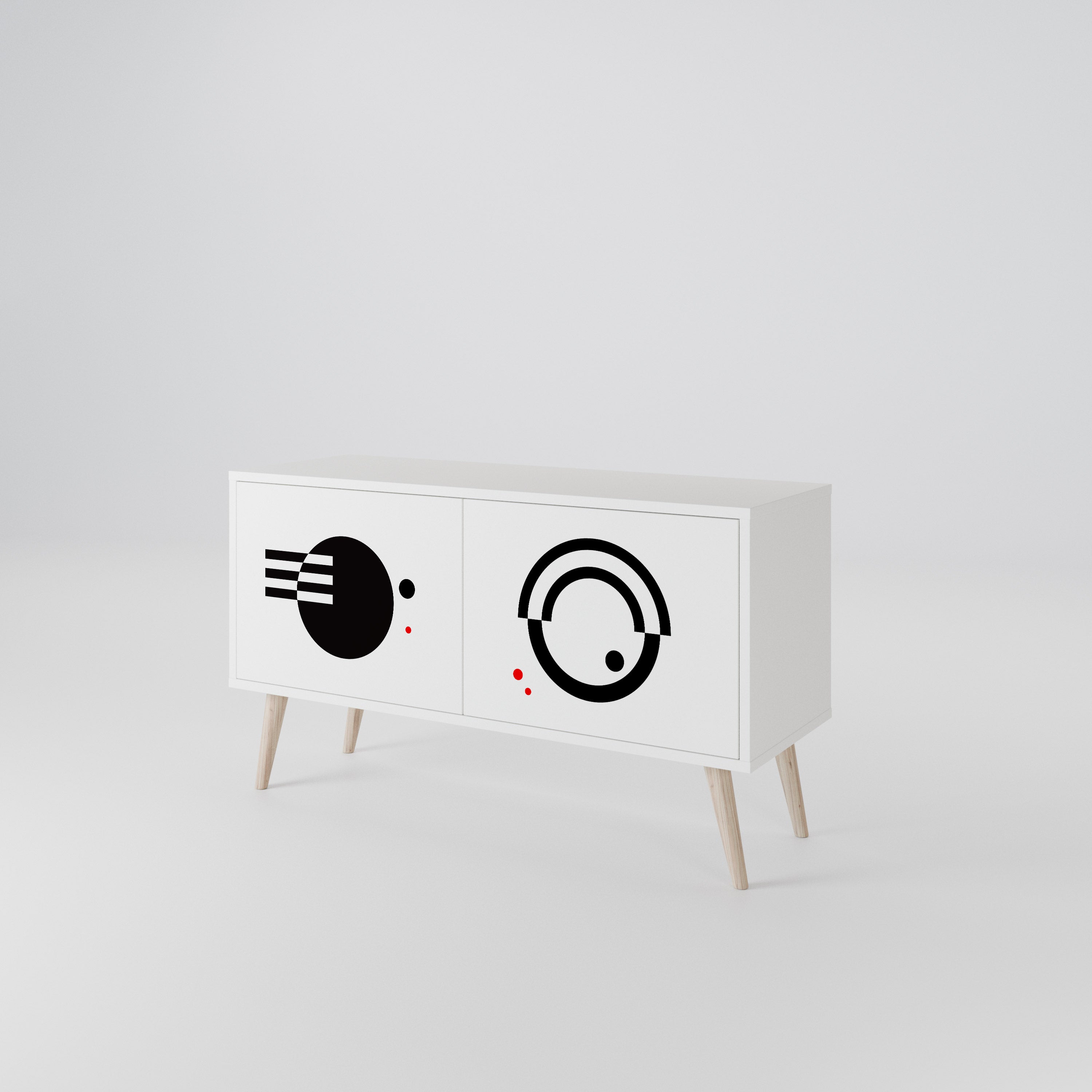 BLACK AND WHITE COMBINATION Compact 2-Door TV Cabinet
