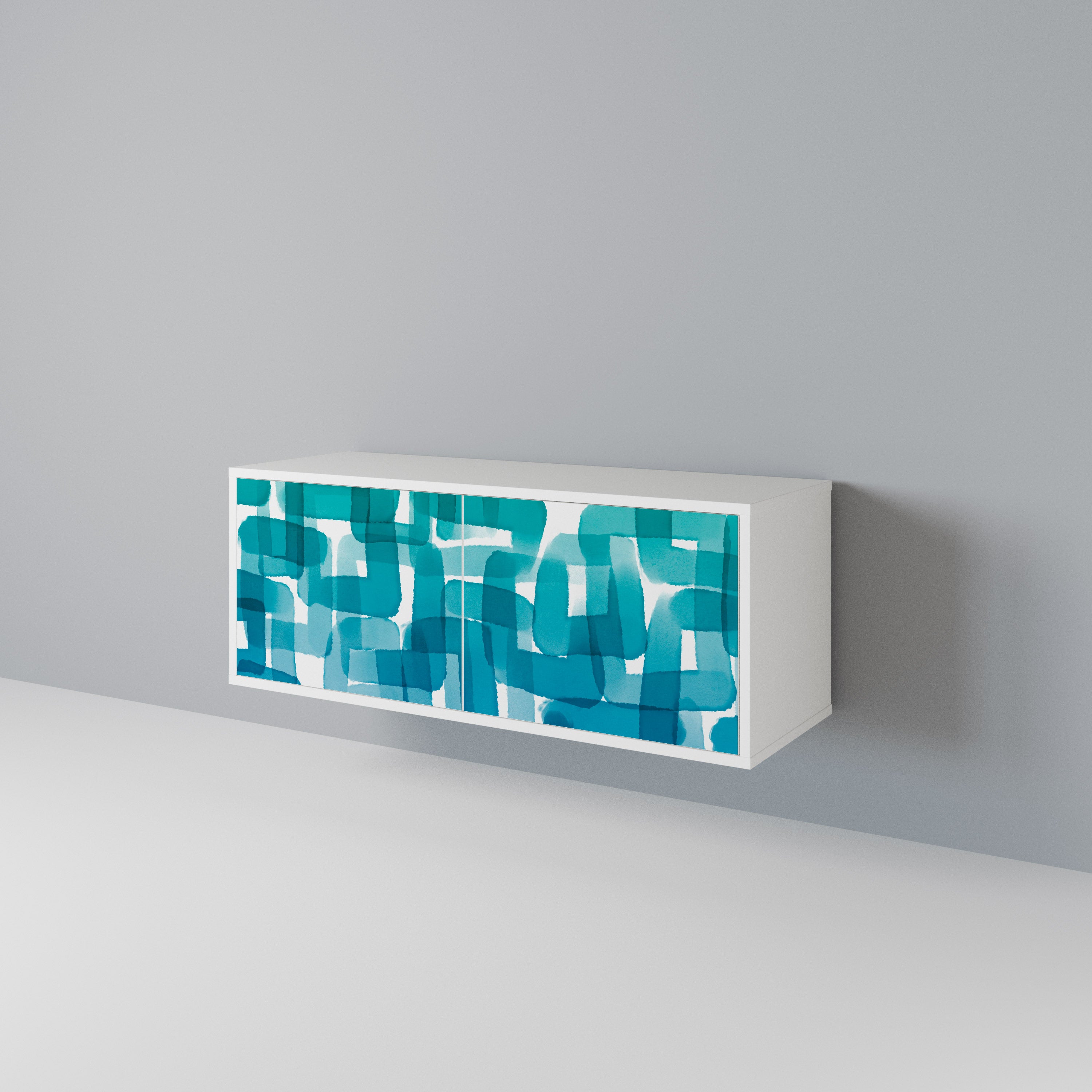TURQUOISE RECTANGLES Compact 2-Door TV Cabinet