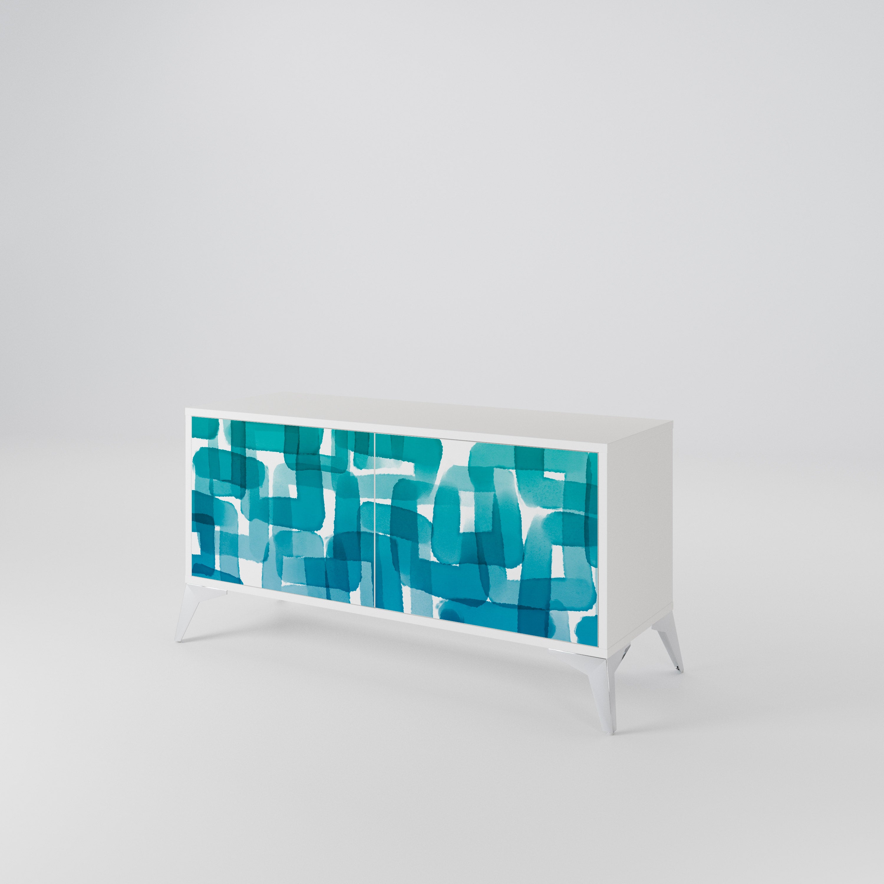 TURQUOISE RECTANGLES Compact 2-Door TV Cabinet