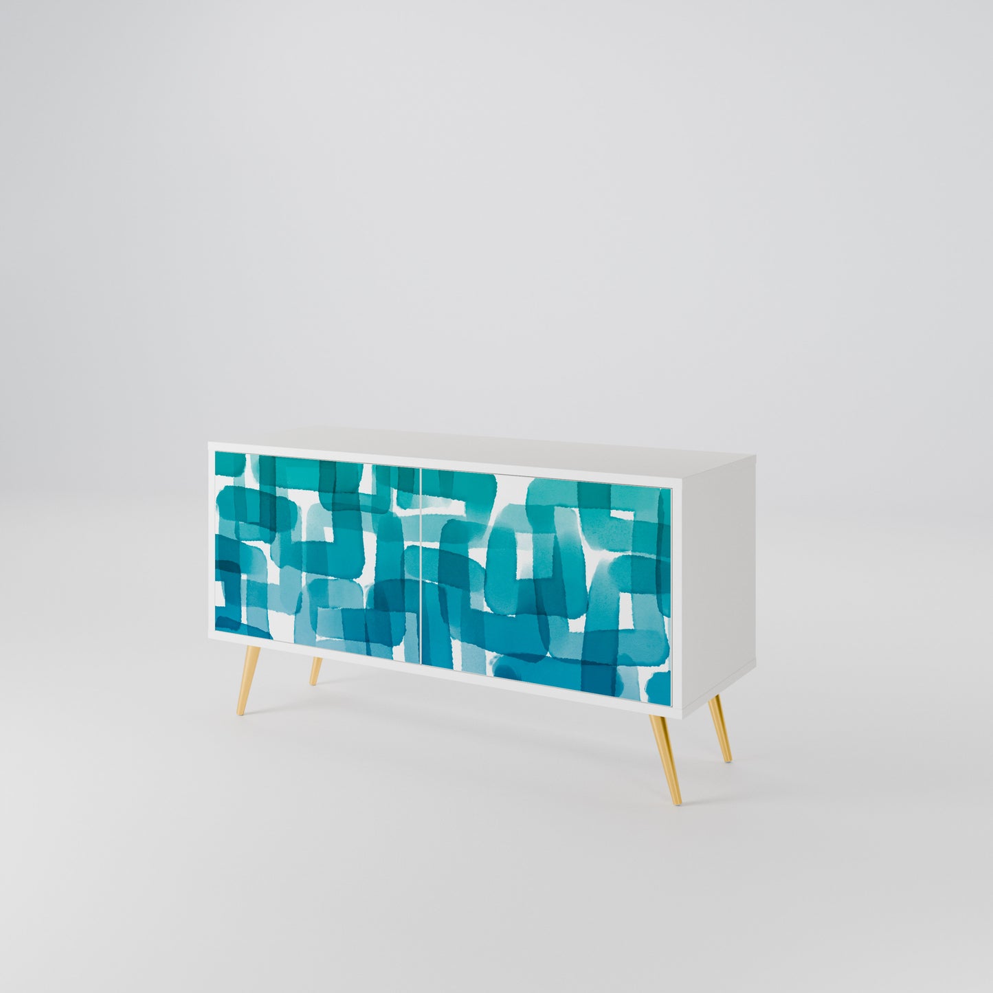 TURQUOISE RECTANGLES Compact 2-Door TV Cabinet