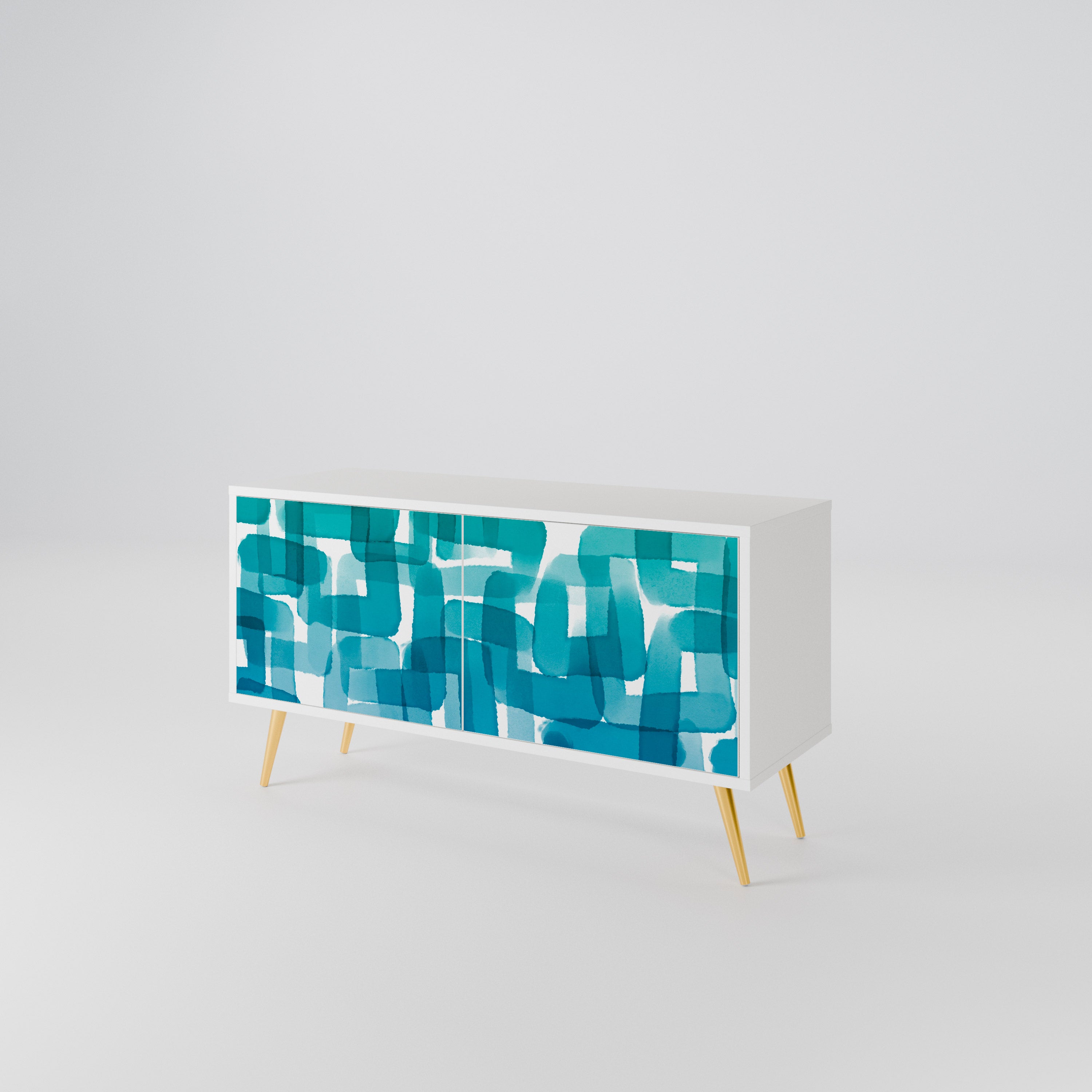 TURQUOISE RECTANGLES Compact 2-Door TV Cabinet