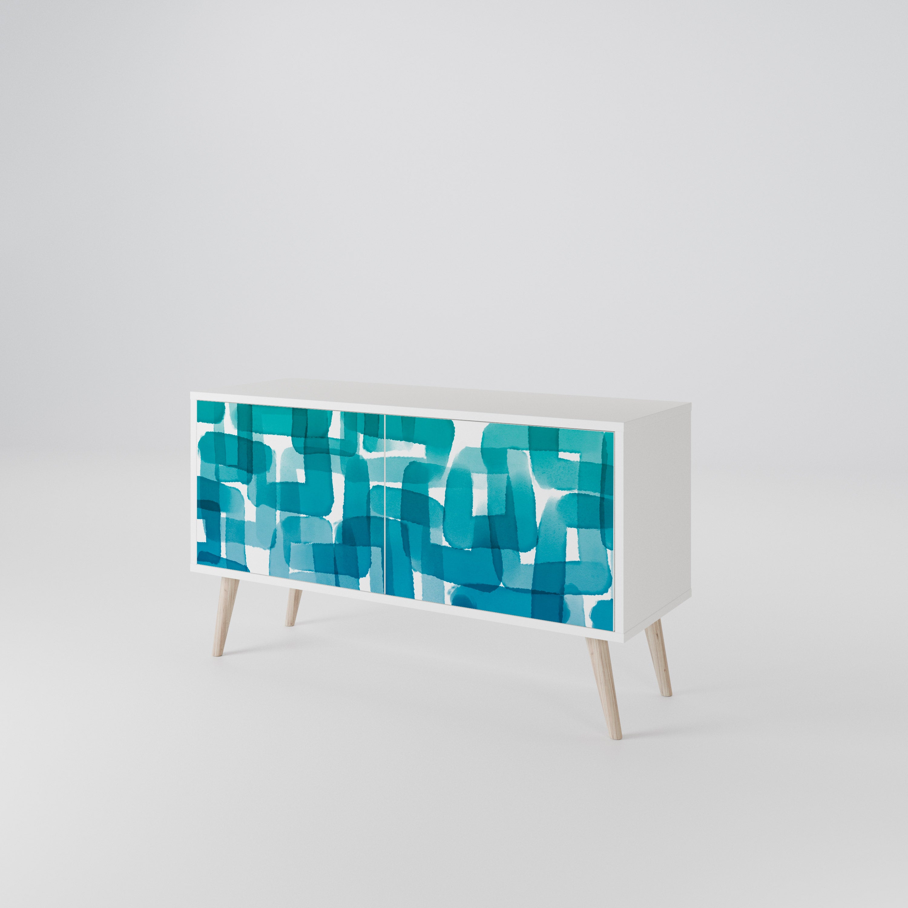 TURQUOISE RECTANGLES Compact 2-Door TV Cabinet